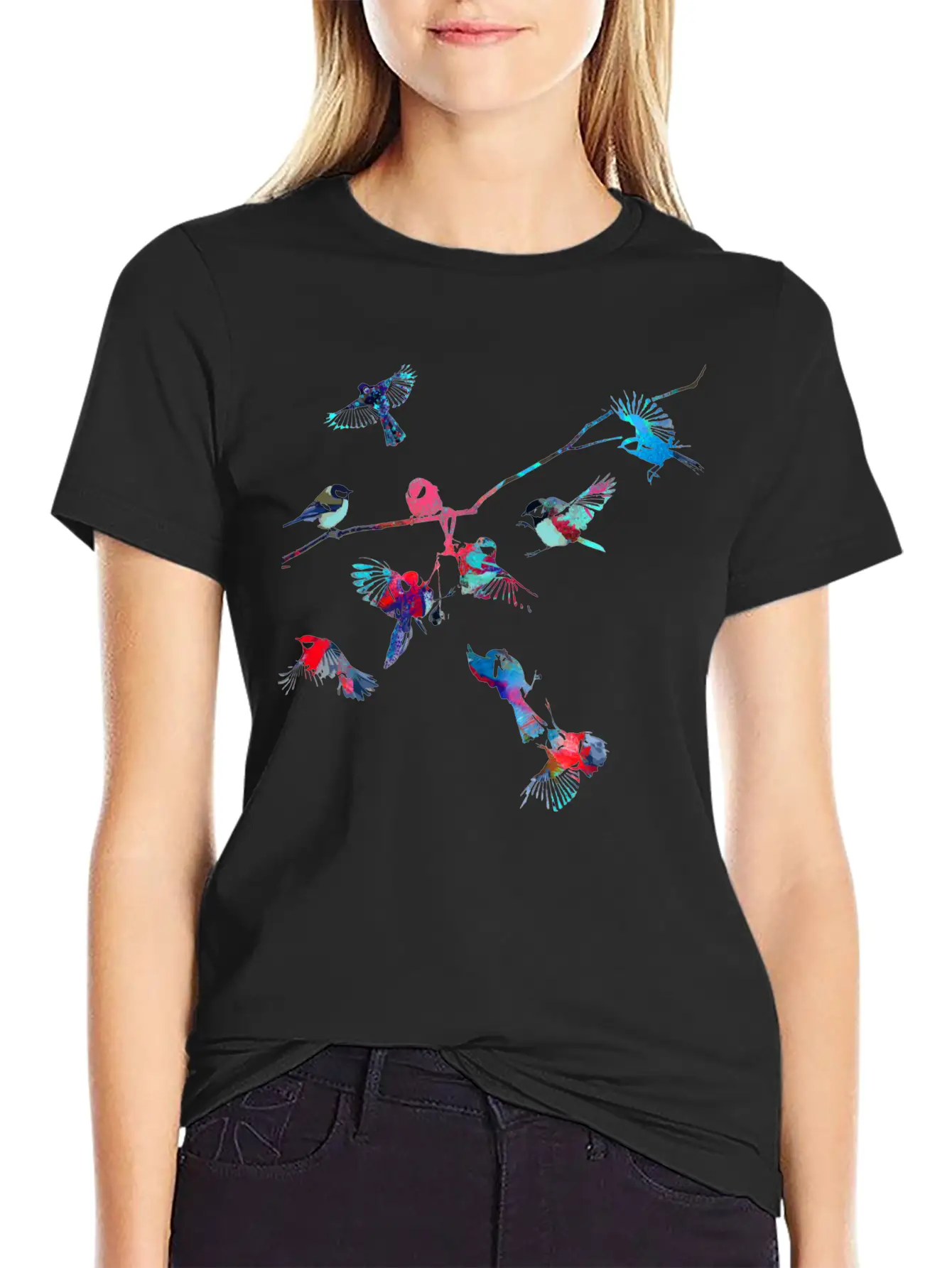 Birds, Bird, Tree,colorful, Painting Essential Cotton Tee For Daily Outfits ¨C Unisex Style