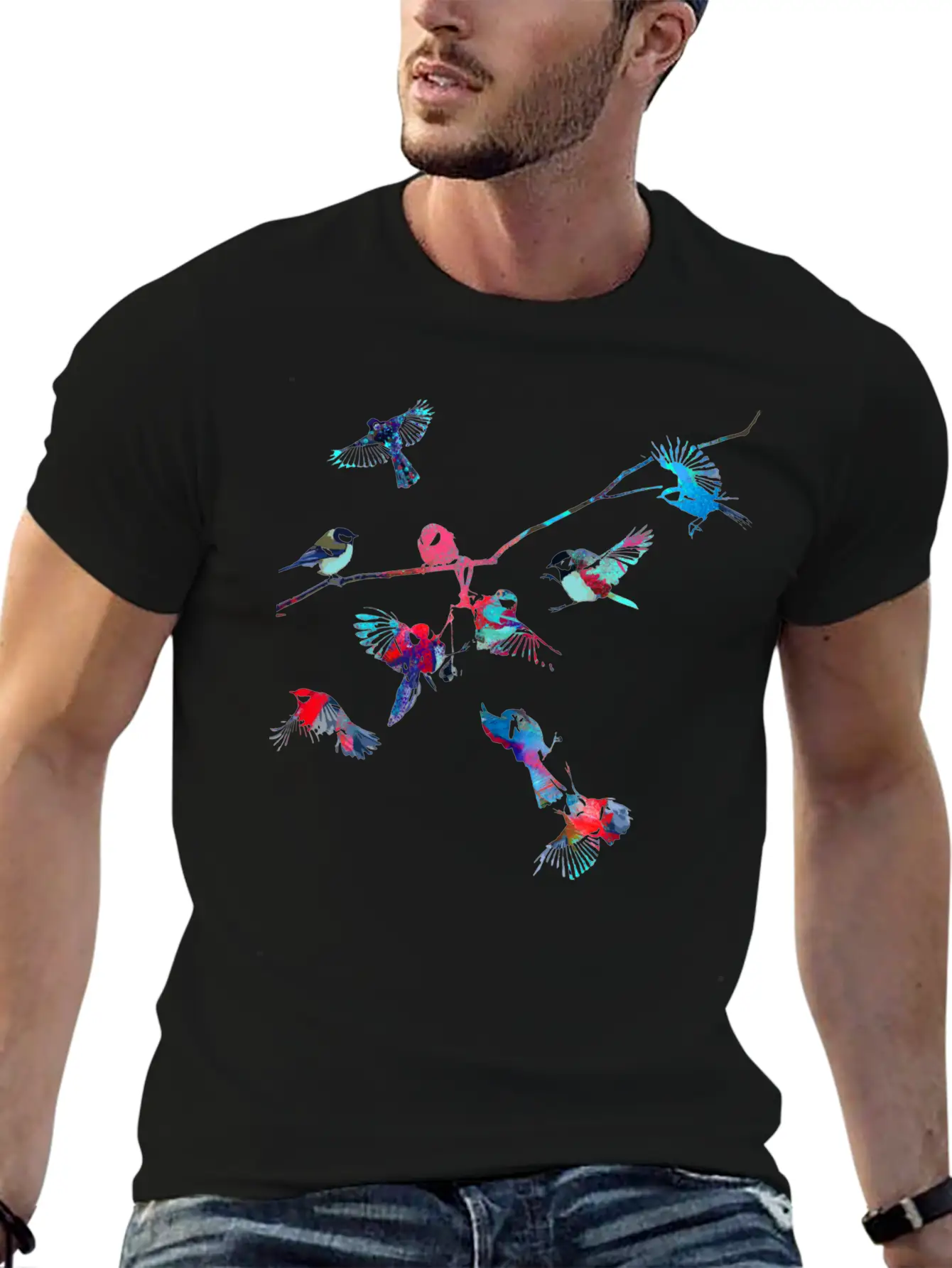 Birds, Bird, Tree,colorful, Painting Essential Cotton Tee For Daily Outfits ¨C Unisex Style