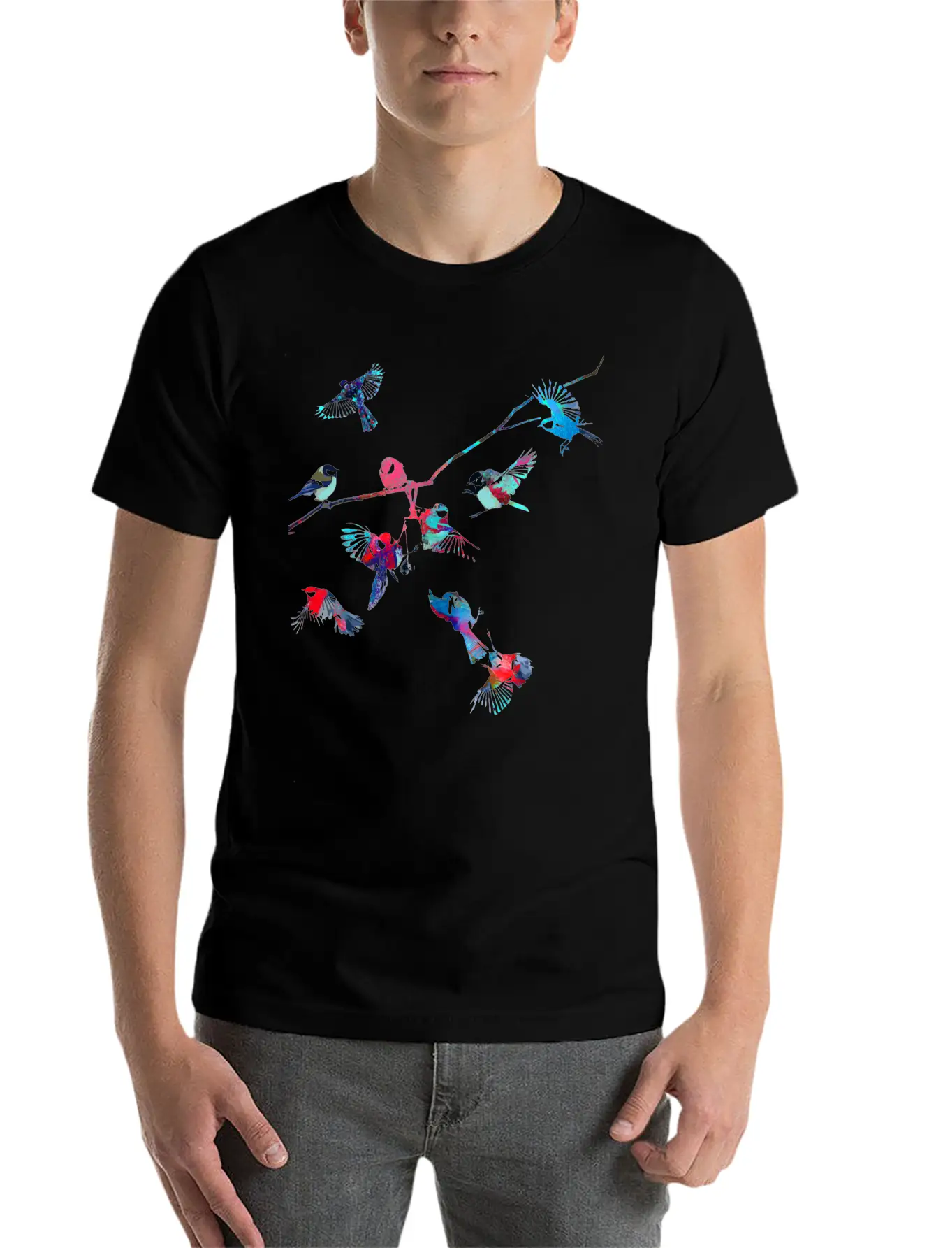 Birds, Bird, Tree,colorful, Painting Essential Cotton Tee For Daily Outfits ¨C Unisex Style