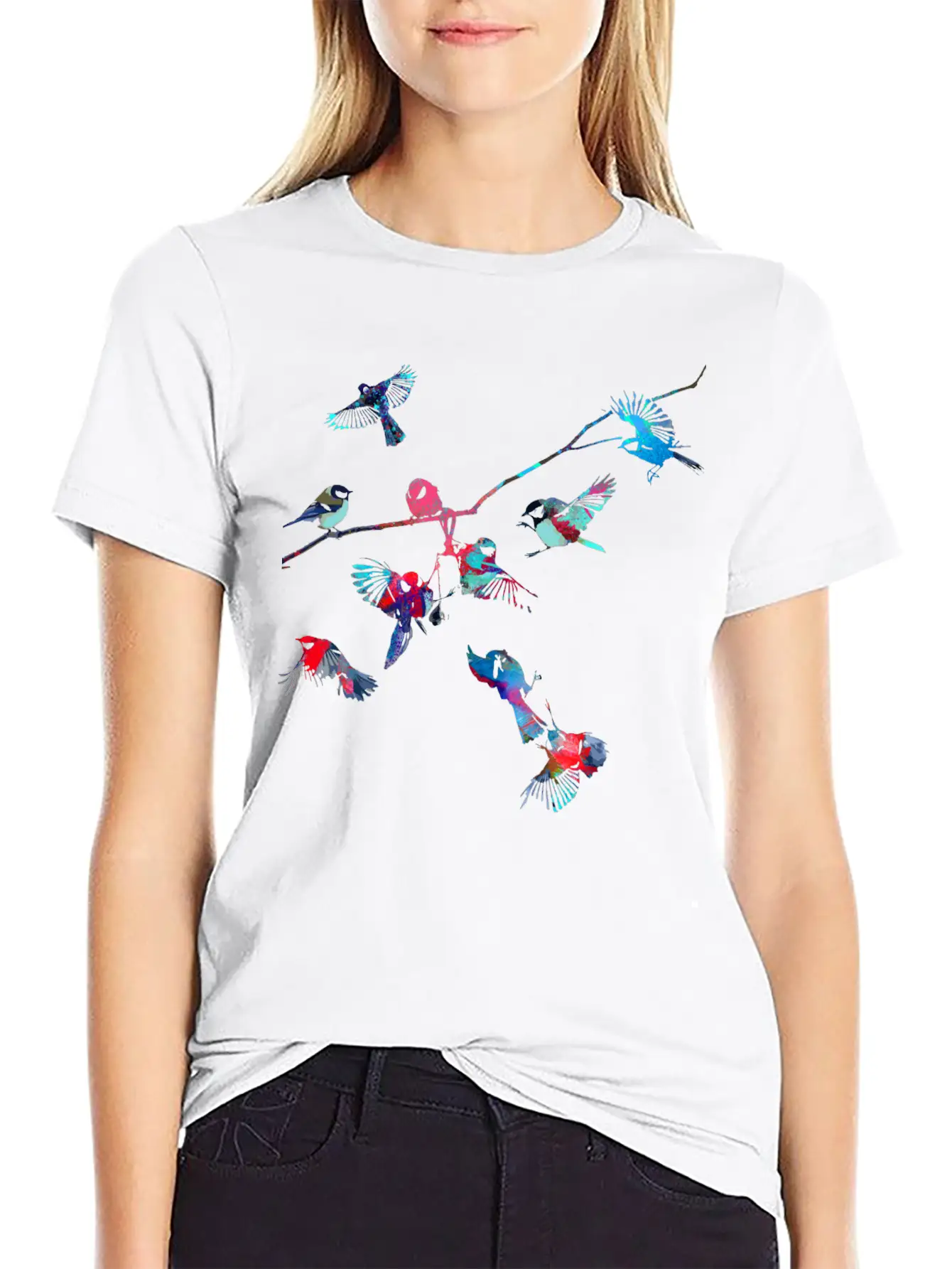 Birds, Bird, Tree,colorful, Painting Essential Cotton Tee For Daily Outfits ¨C Unisex Style