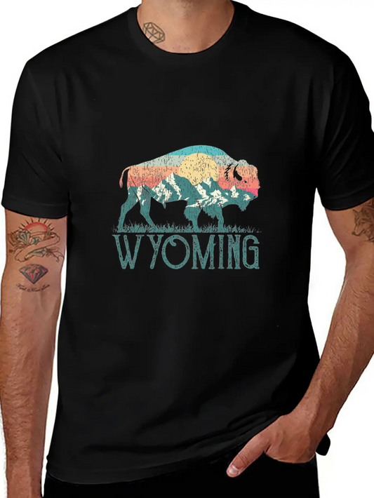 Bison Buffalo Retro Wyoming Wy Mountains Retro Essential Cotton Tee For Daily Outfits ¨C Unisex Style
