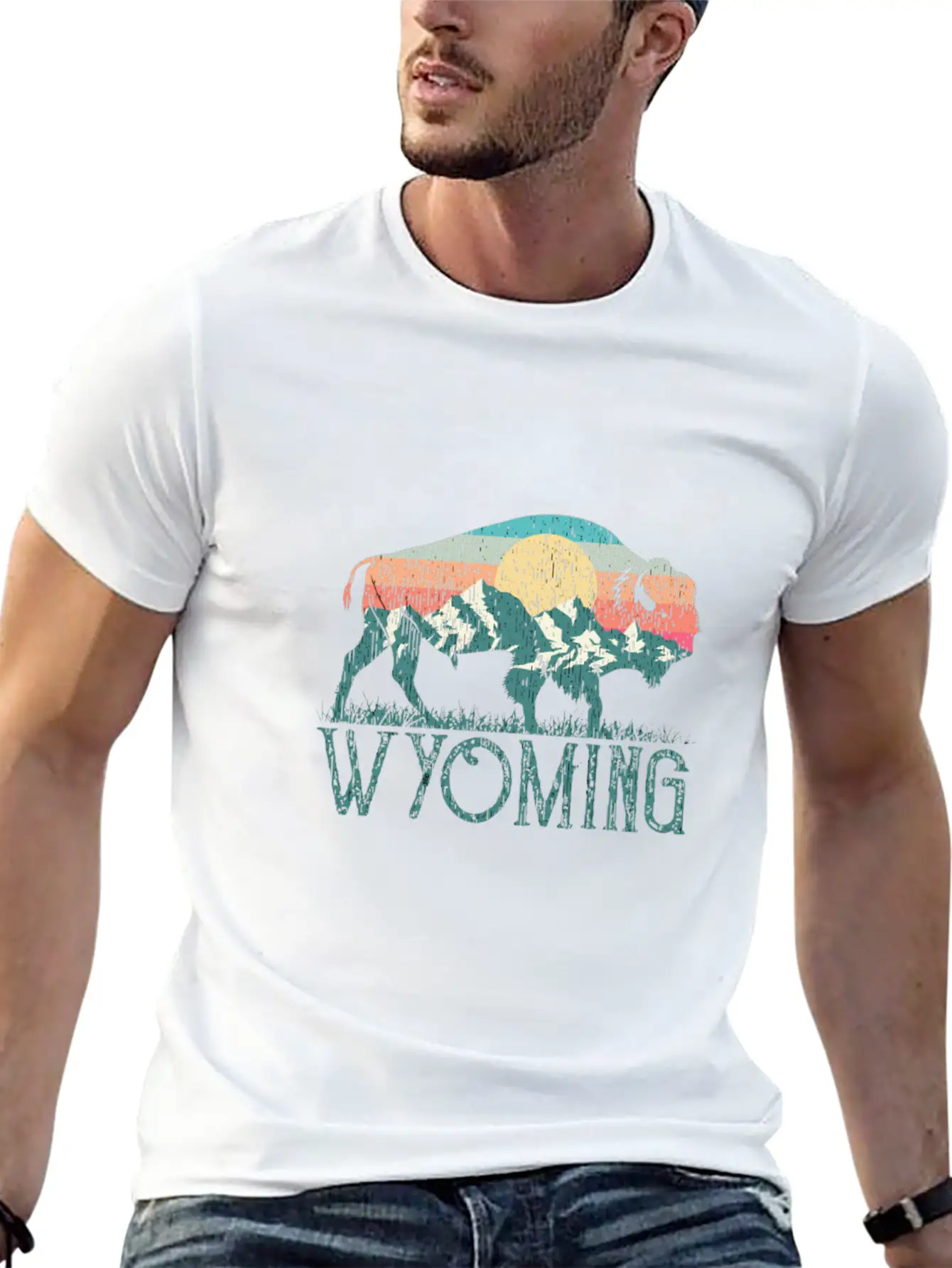 Bison Buffalo Retro Wyoming Wy Mountains Retro Essential Cotton Tee For Daily Outfits ¨C Unisex Style