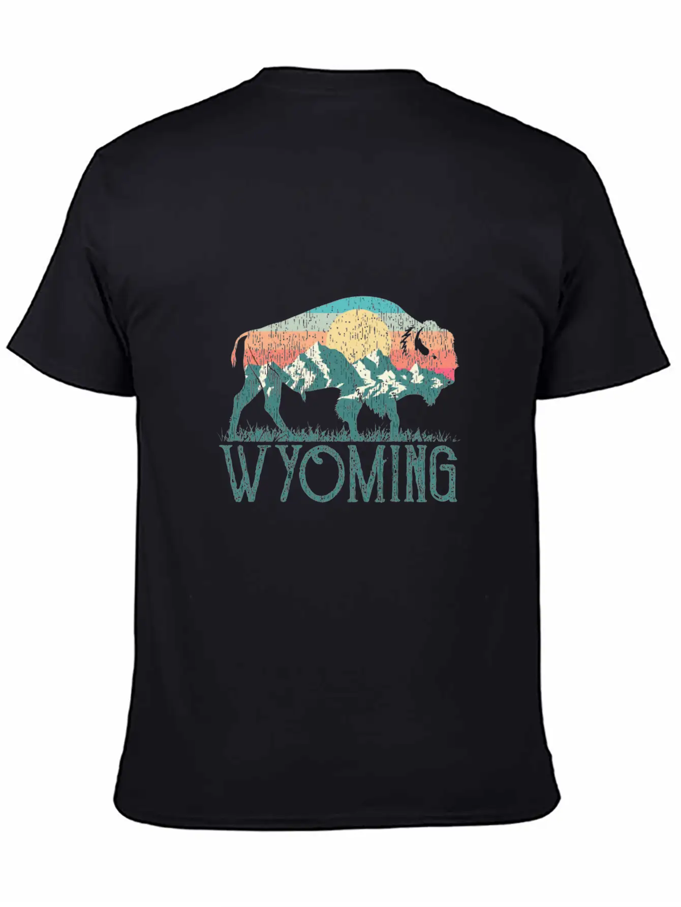Bison Buffalo Retro Wyoming Wy Mountains Retro Essential Cotton Tee For Daily Outfits ¨C Unisex Style