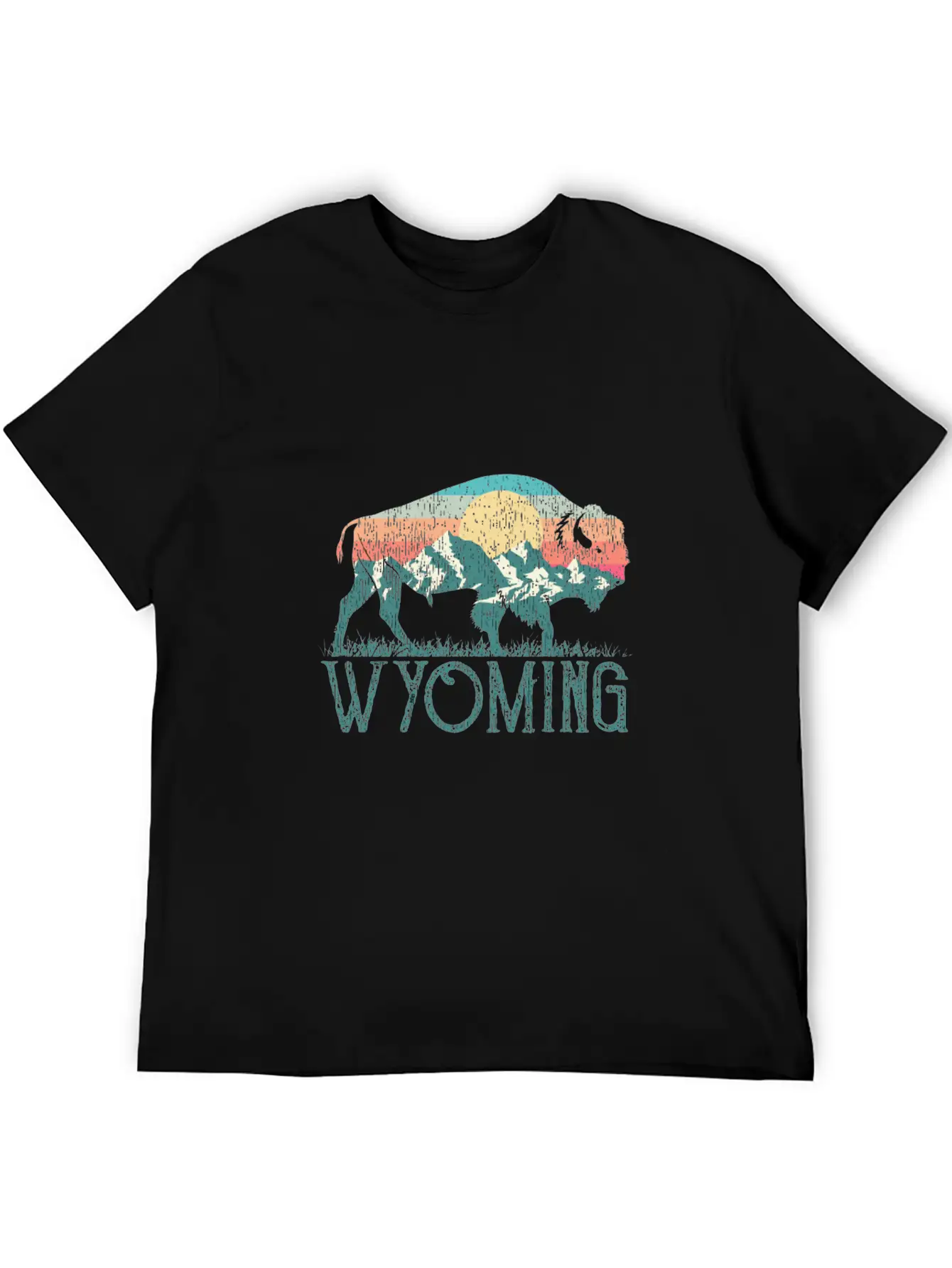 Bison Buffalo Retro Wyoming Wy Mountains Retro Essential Cotton Tee For Daily Outfits ¨C Unisex Style