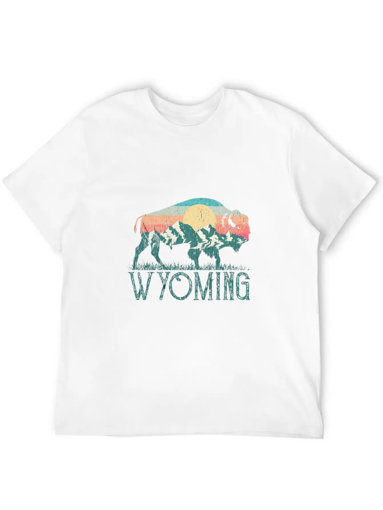 Bison Buffalo Retro Wyoming Wy Mountains Retro Essential Cotton Tee For Daily Outfits ¨C Unisex Style
