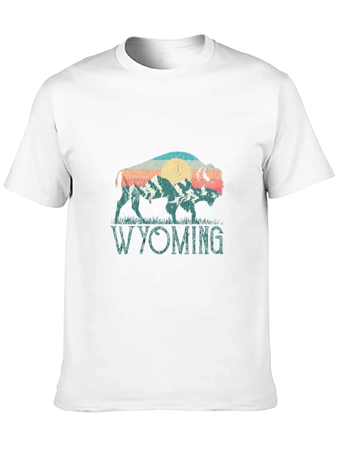 Bison Buffalo Retro Wyoming Wy Mountains Retro Essential Cotton Tee For Daily Outfits ¨C Unisex Style