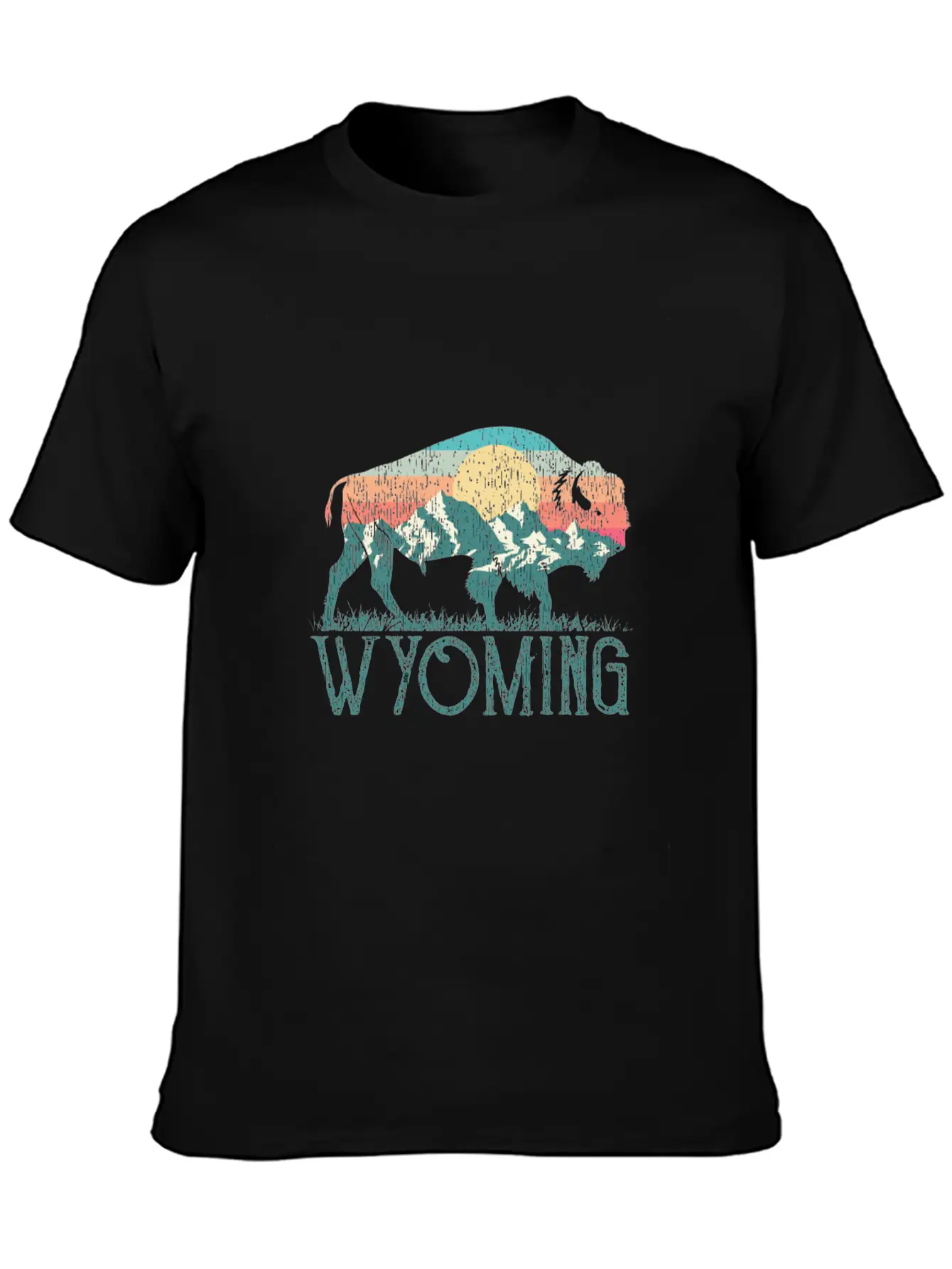 Bison Buffalo Retro Wyoming Wy Mountains Retro Essential Cotton Tee For Daily Outfits ¨C Unisex Style