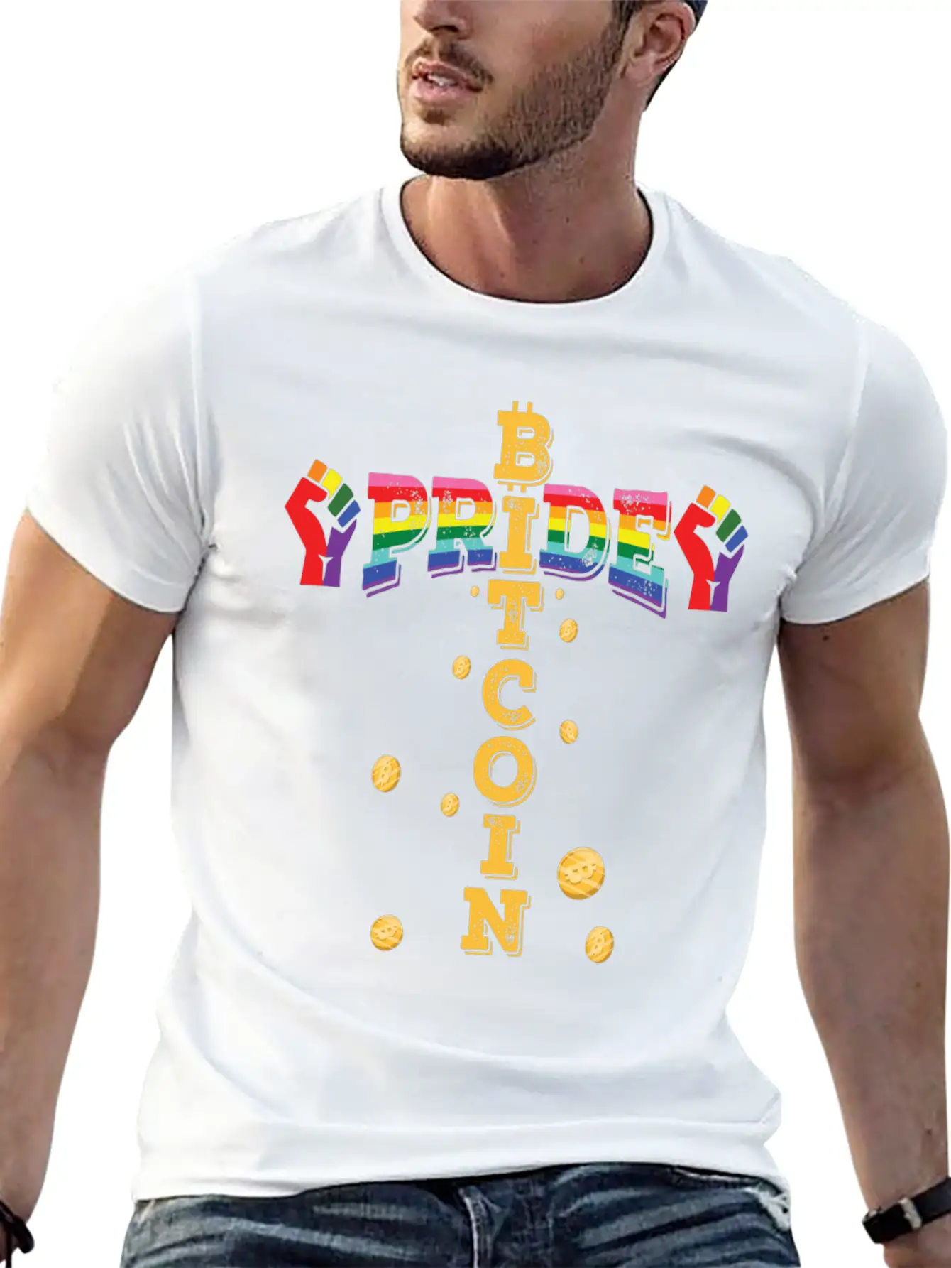 Bitcoin And Pride, LGBTQ Essential Cotton Tee For Daily Outfits ¨C Unisex Style