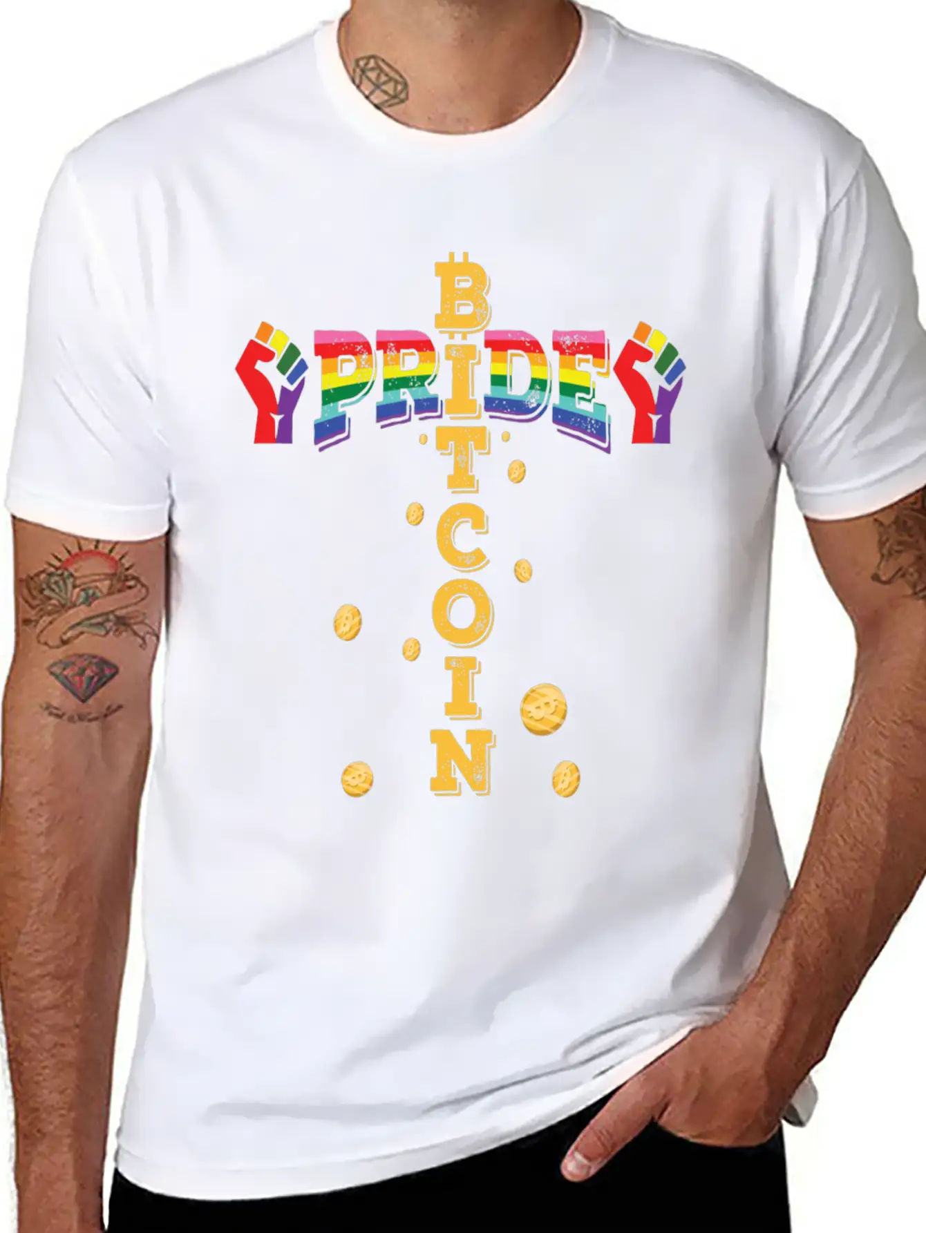 Bitcoin And Pride, LGBTQ Essential Cotton Tee For Daily Outfits ¨C Unisex Style