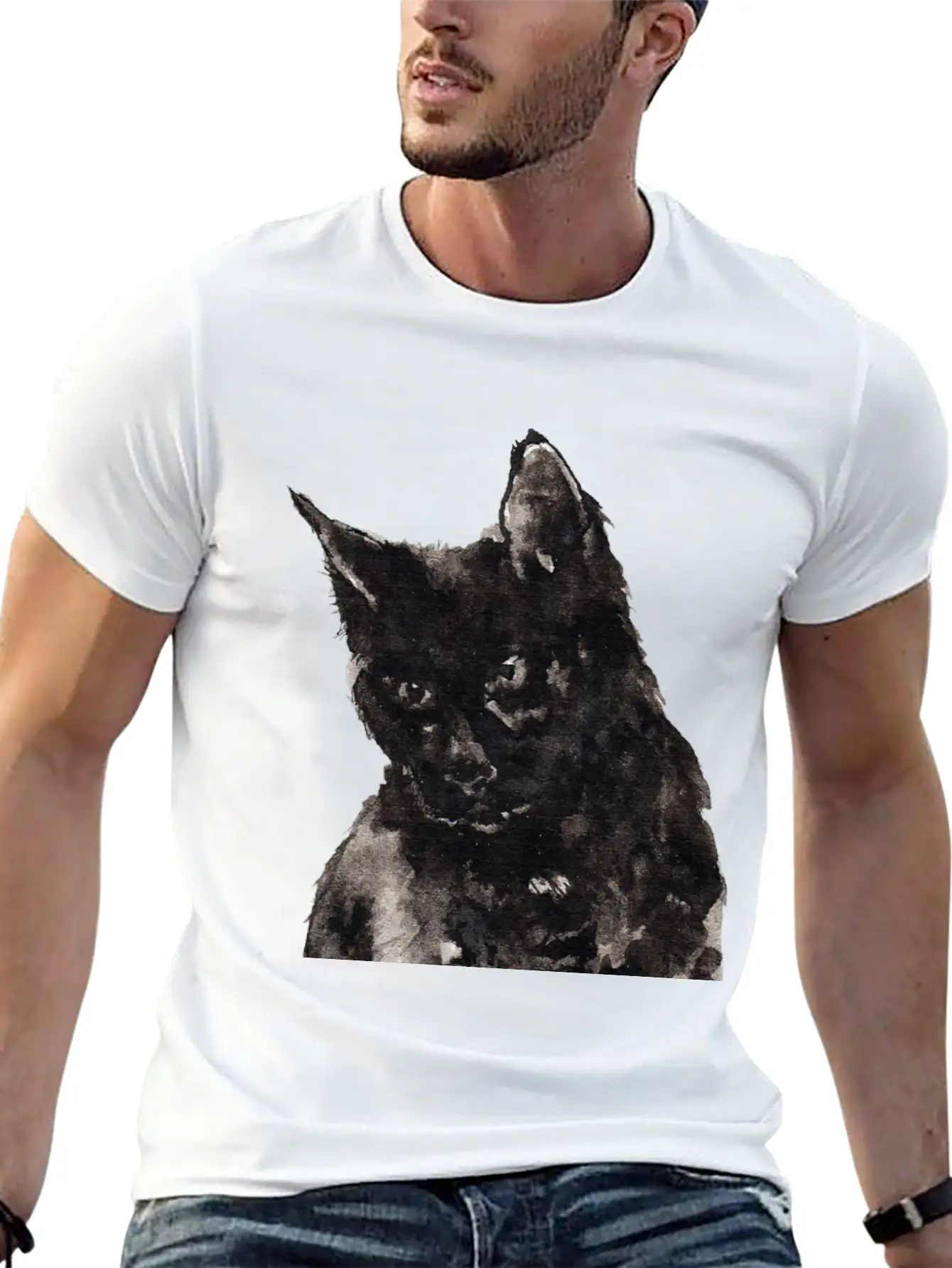 Black Cat Ink Painting Basic Graphic T-Shirt ¨C Daily Comfort In Soft Cotton