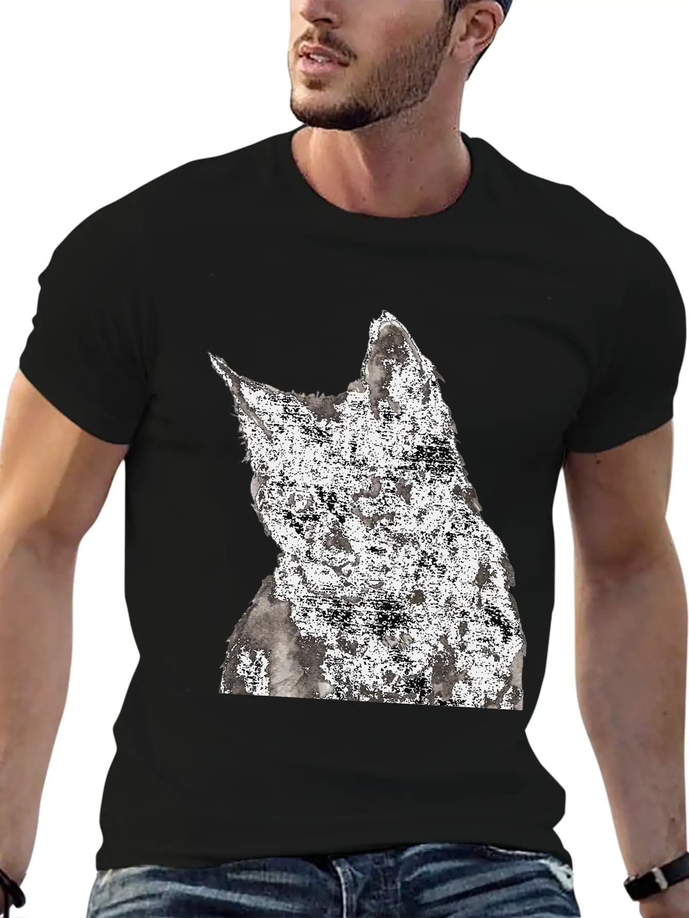 Black Cat Ink Painting Basic Graphic T-Shirt ¨C Daily Comfort In Soft Cotton