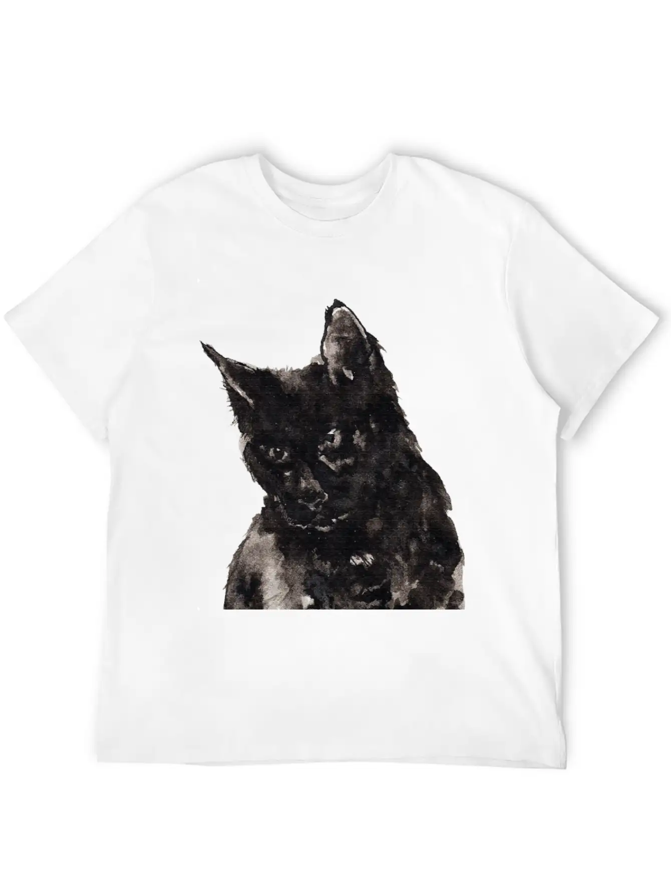 Black Cat Ink Painting Basic Graphic T-Shirt ¨C Daily Comfort In Soft Cotton