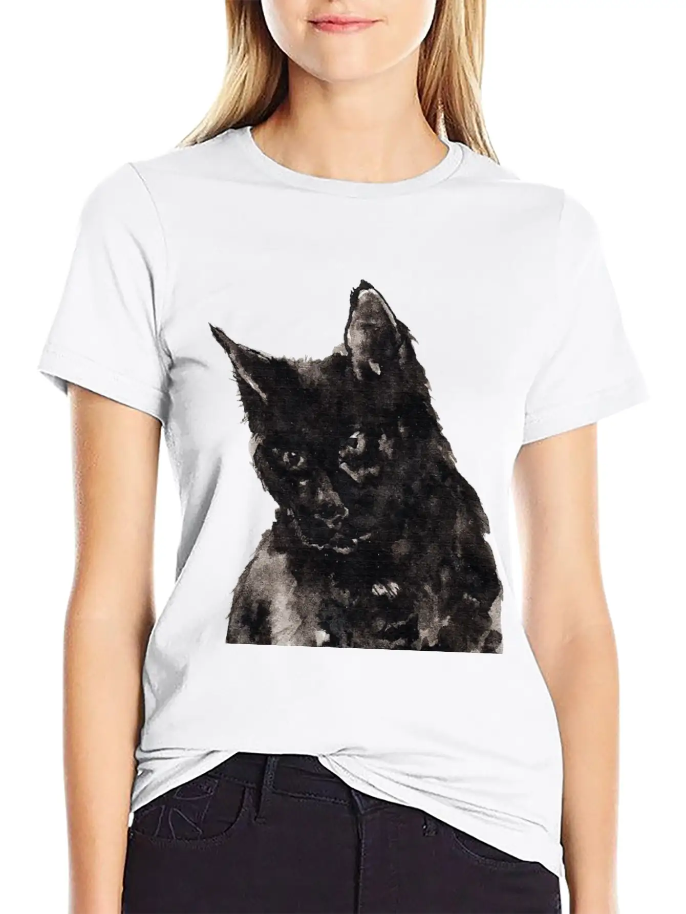 Black Cat Ink Painting Basic Graphic T-Shirt ¨C Daily Comfort In Soft Cotton