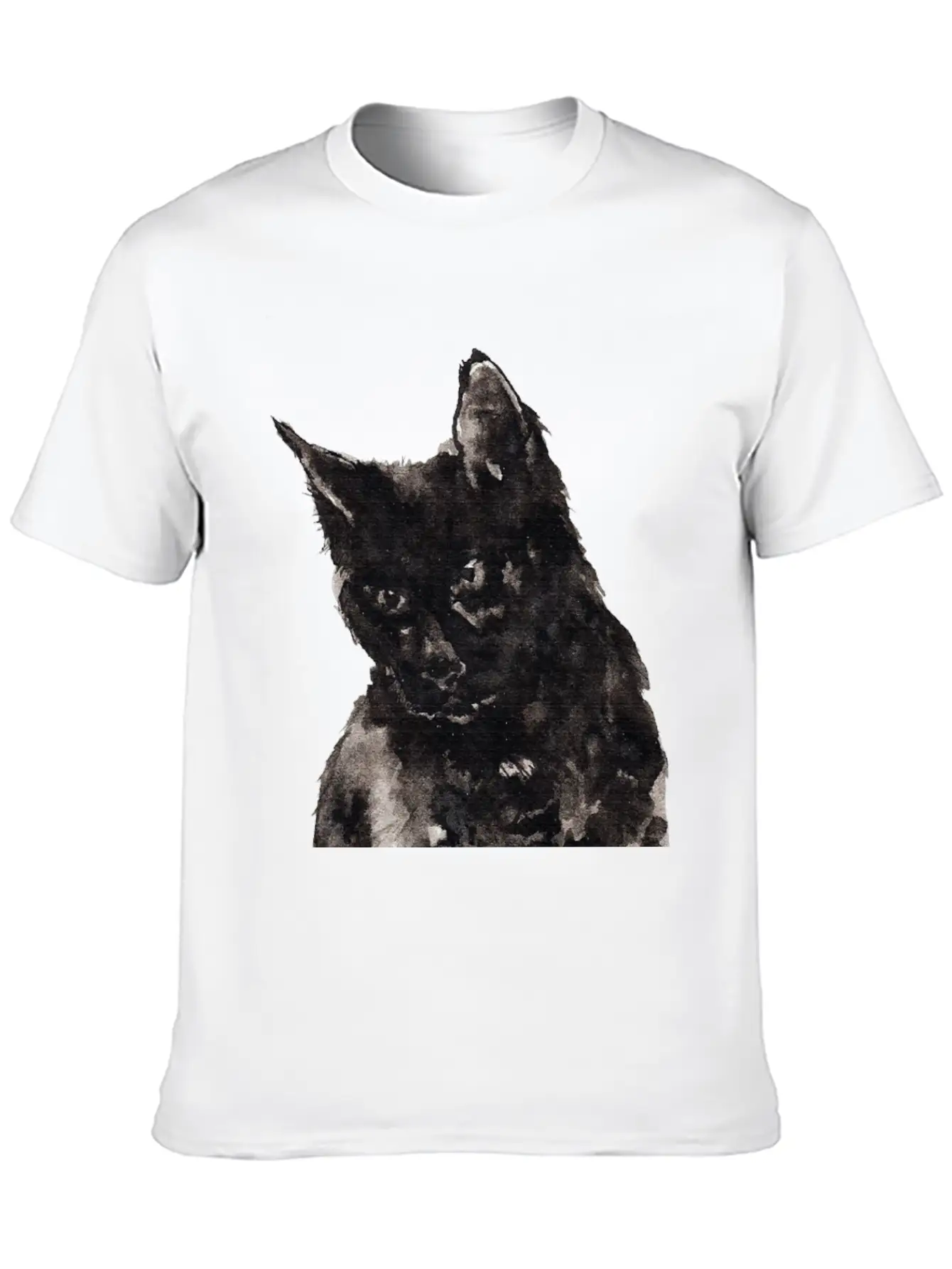 Black Cat Ink Painting Basic Graphic T-Shirt ¨C Daily Comfort In Soft Cotton