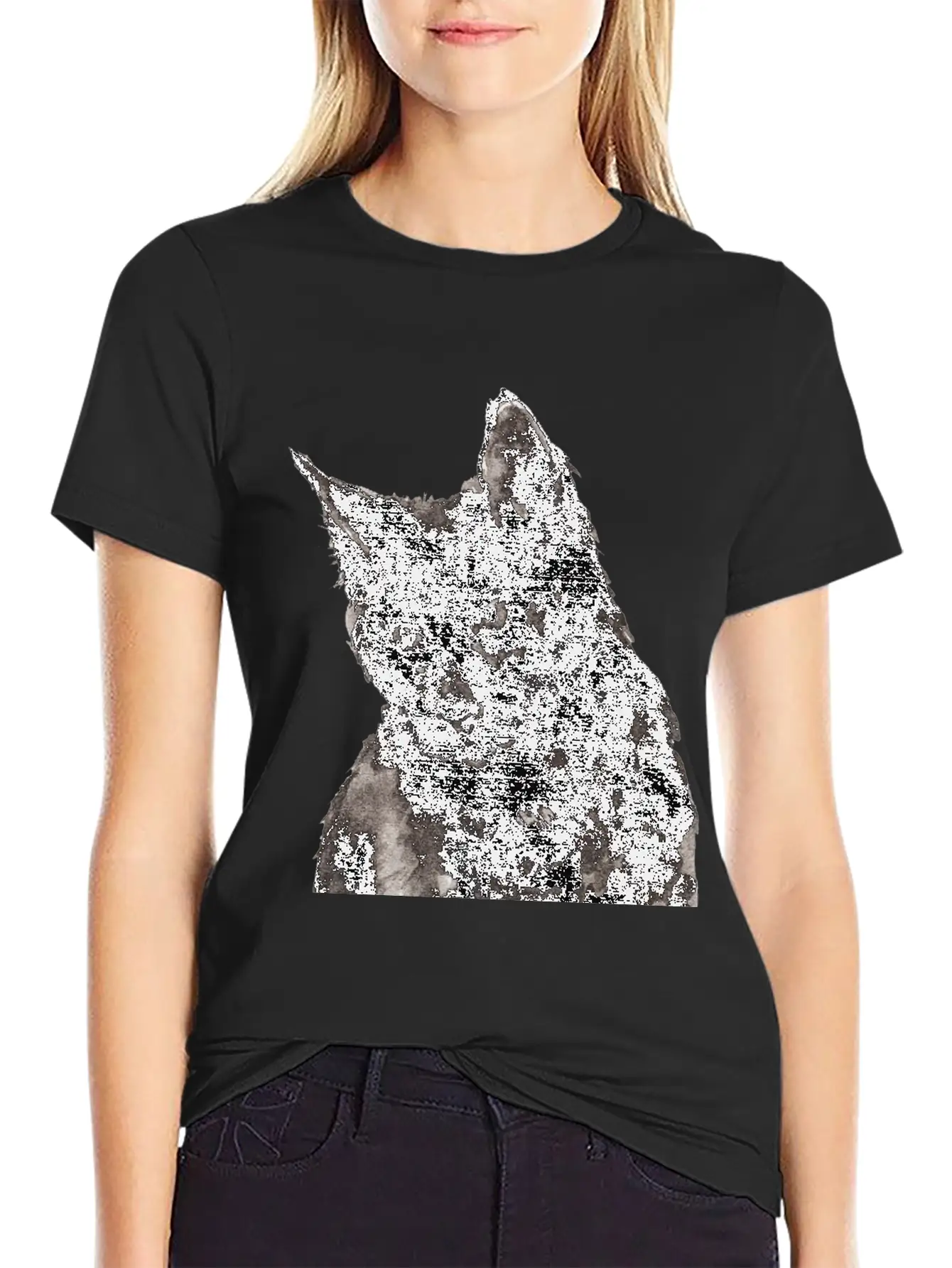 Black Cat Ink Painting Basic Graphic T-Shirt ¨C Daily Comfort In Soft Cotton