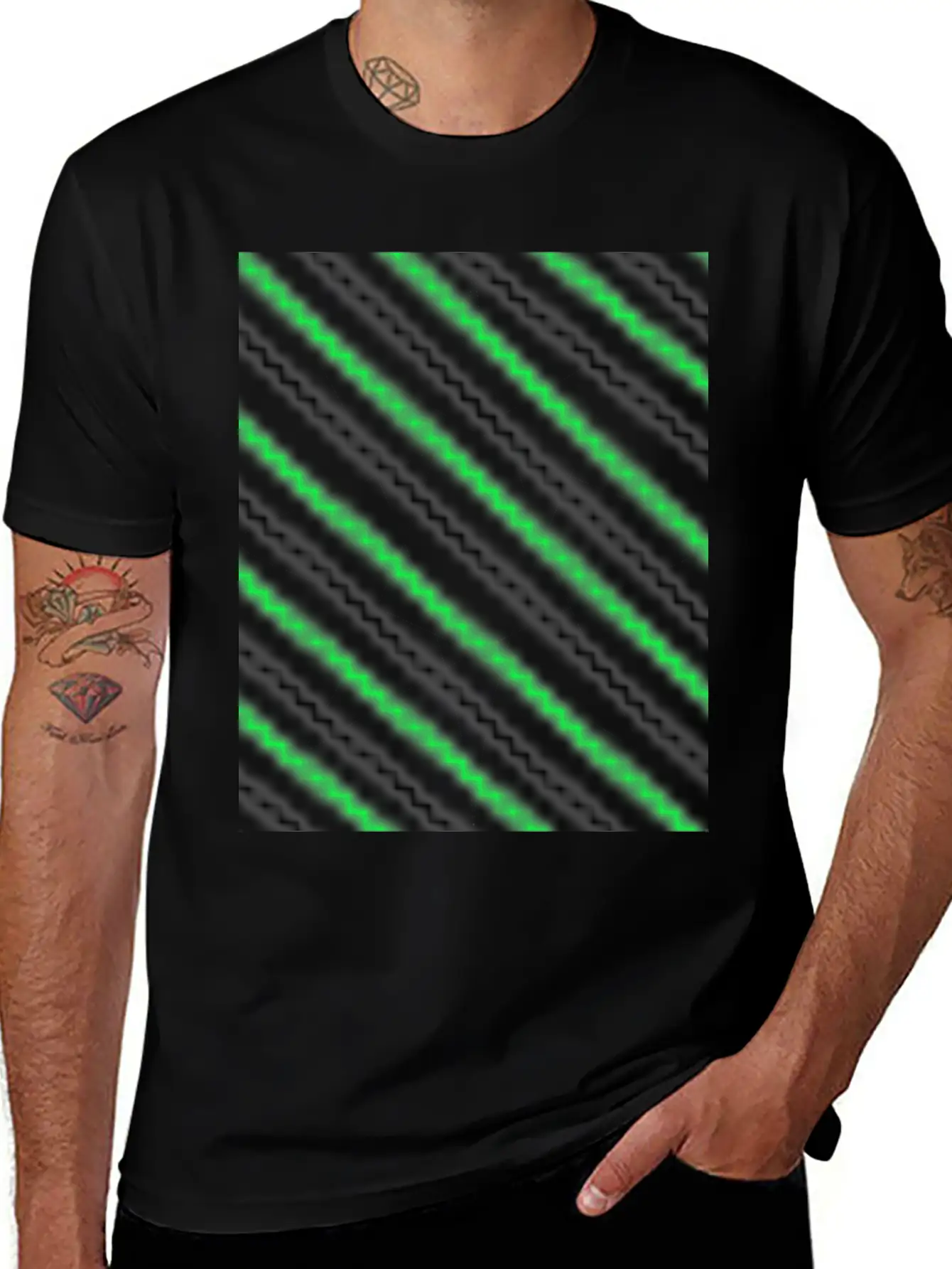 Black Neon Green Pattern Essential Cotton Tee For Daily Outfits ¨C Unisex Style