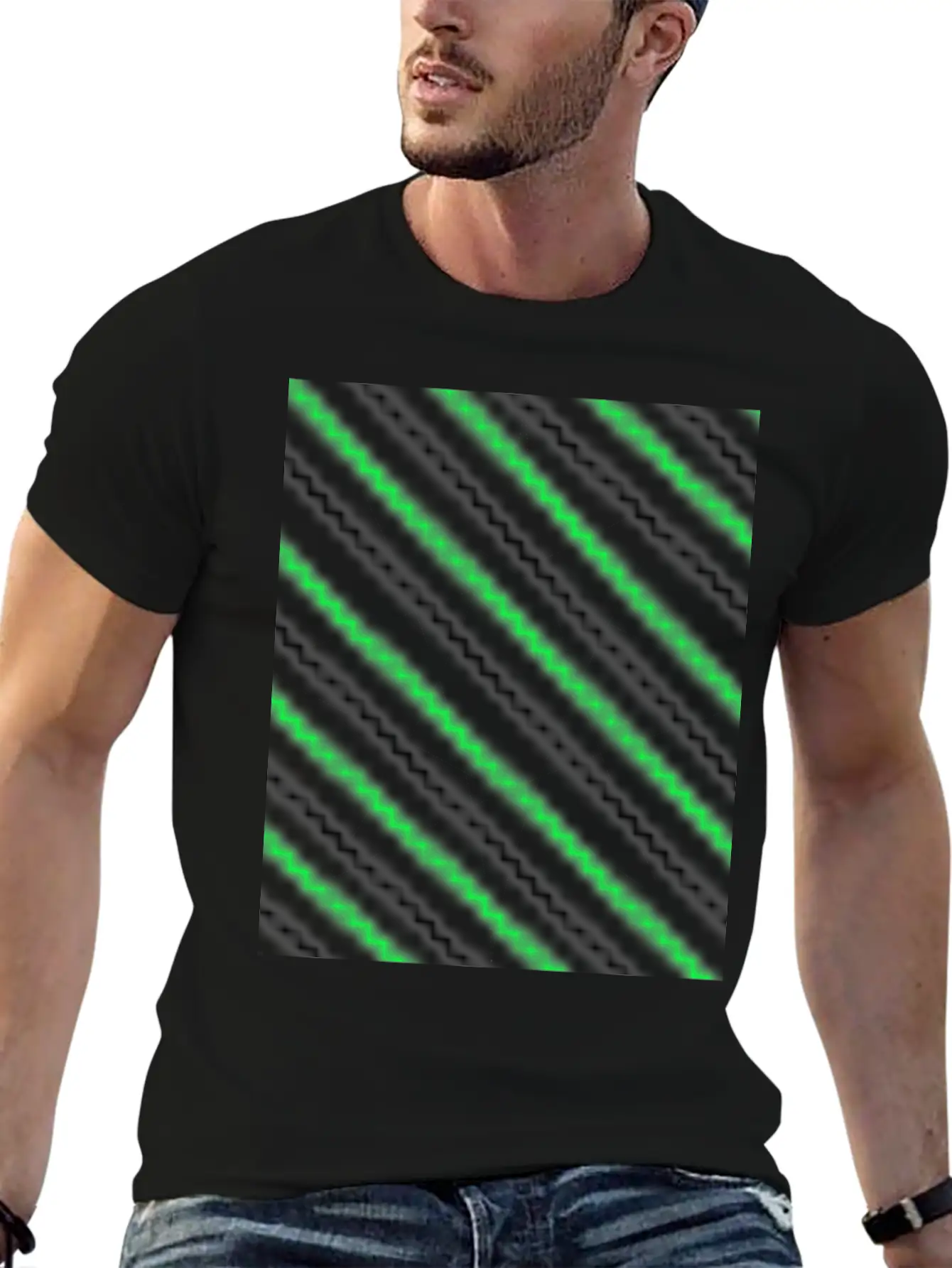 Black Neon Green Pattern Essential Cotton Tee For Daily Outfits ¨C Unisex Style