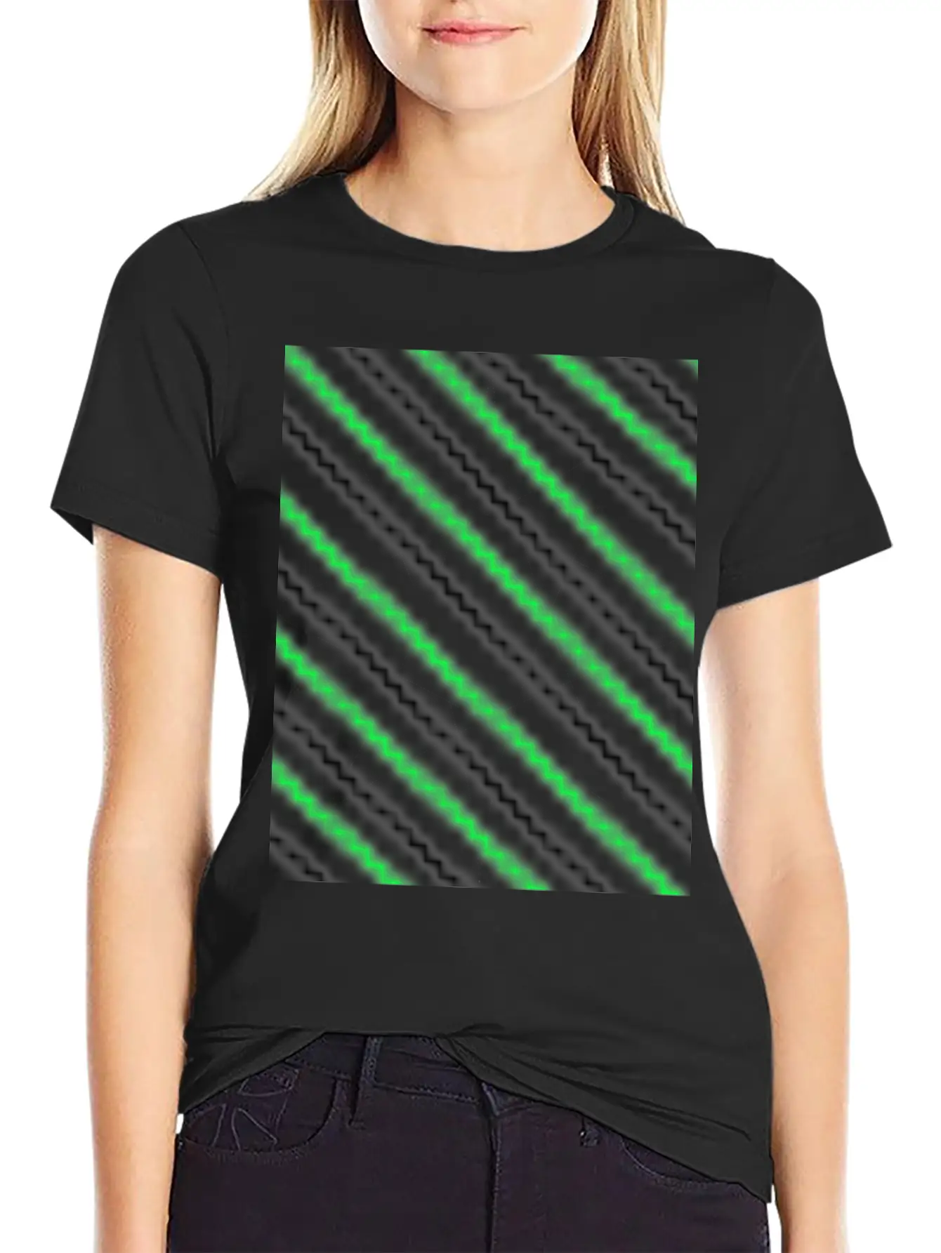 Black Neon Green Pattern Essential Cotton Tee For Daily Outfits ¨C Unisex Style