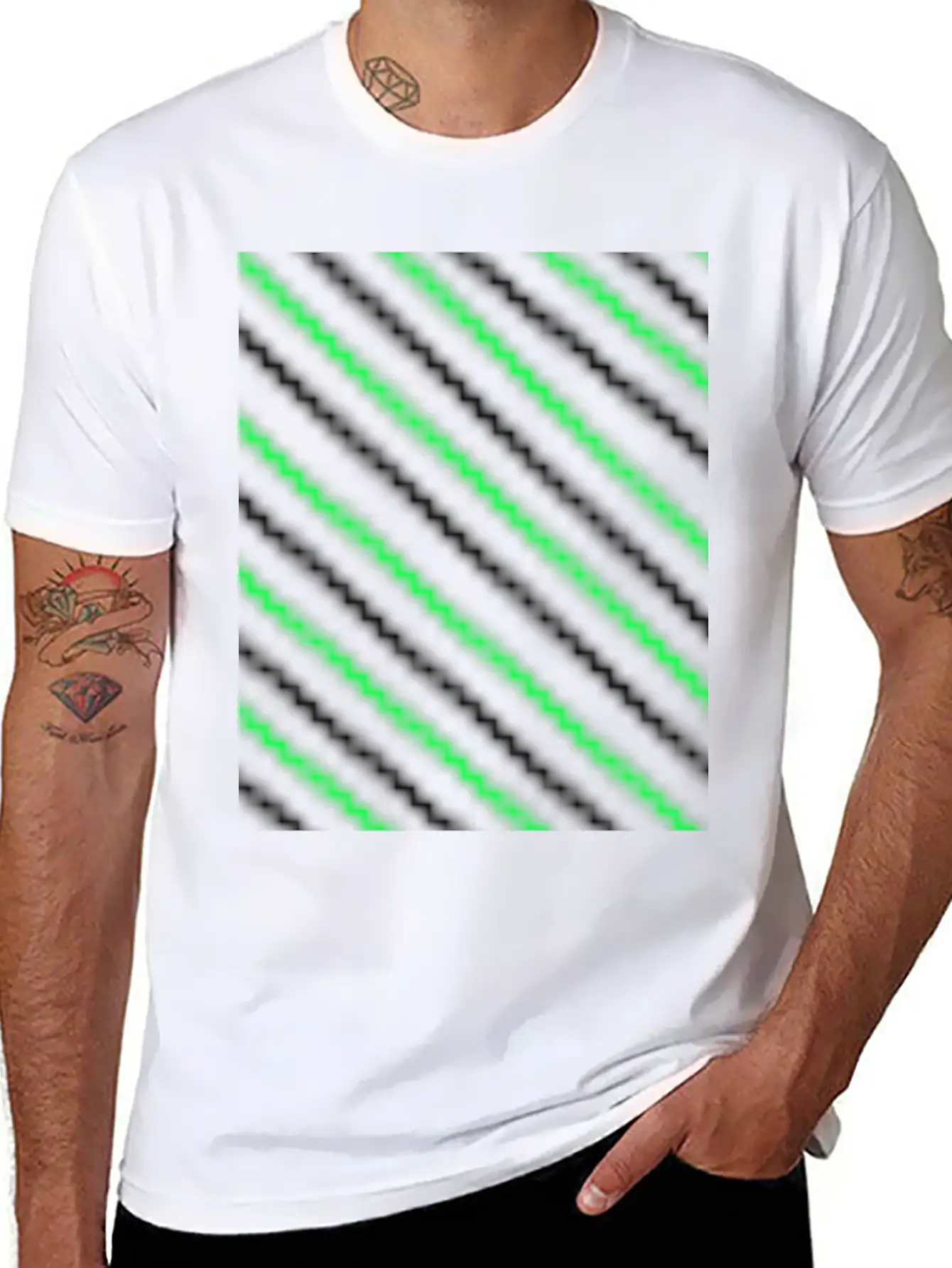 Black Neon Green Pattern Essential Cotton Tee For Daily Outfits ¨C Unisex Style