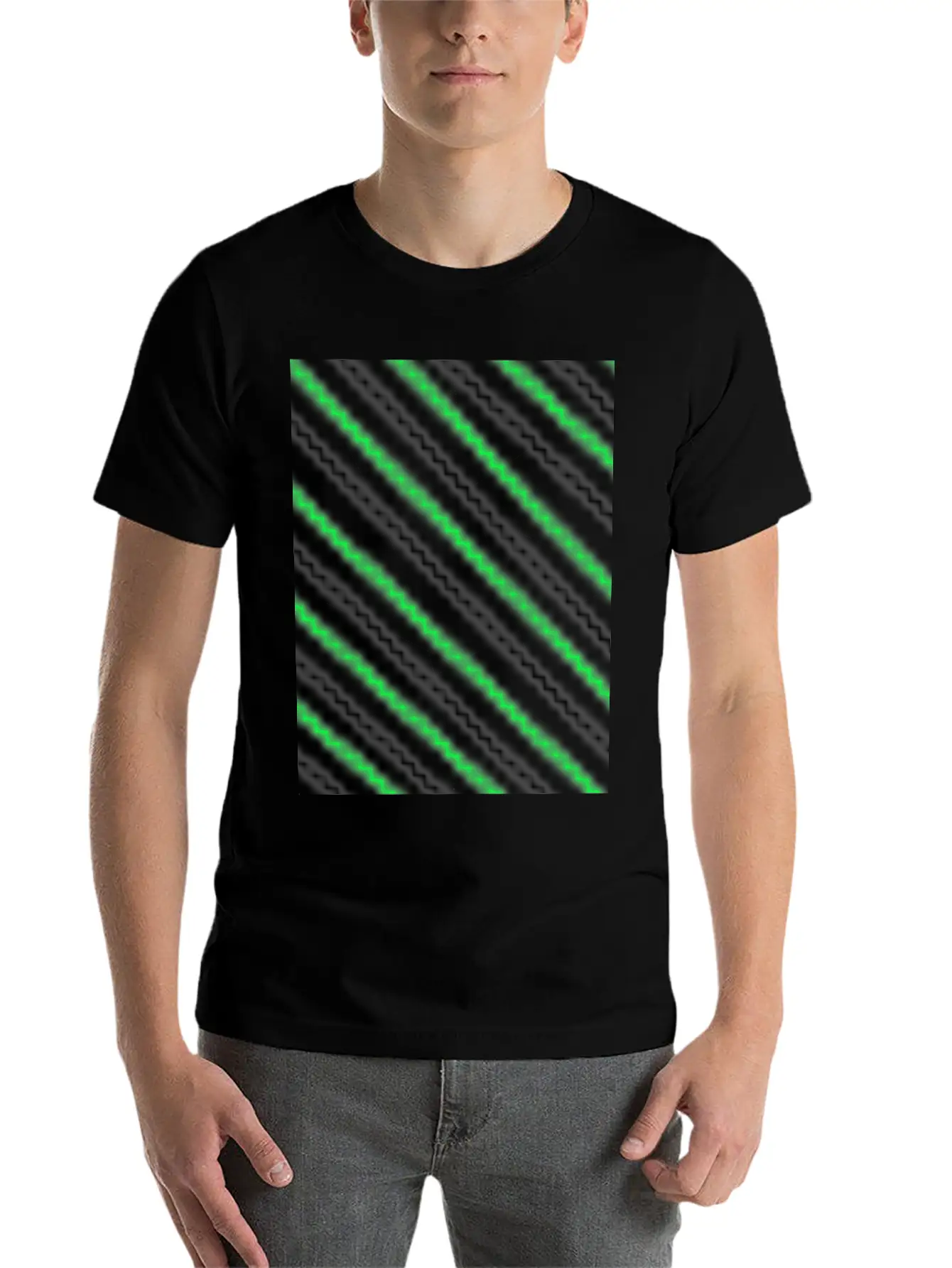 Black Neon Green Pattern Essential Cotton Tee For Daily Outfits ¨C Unisex Style