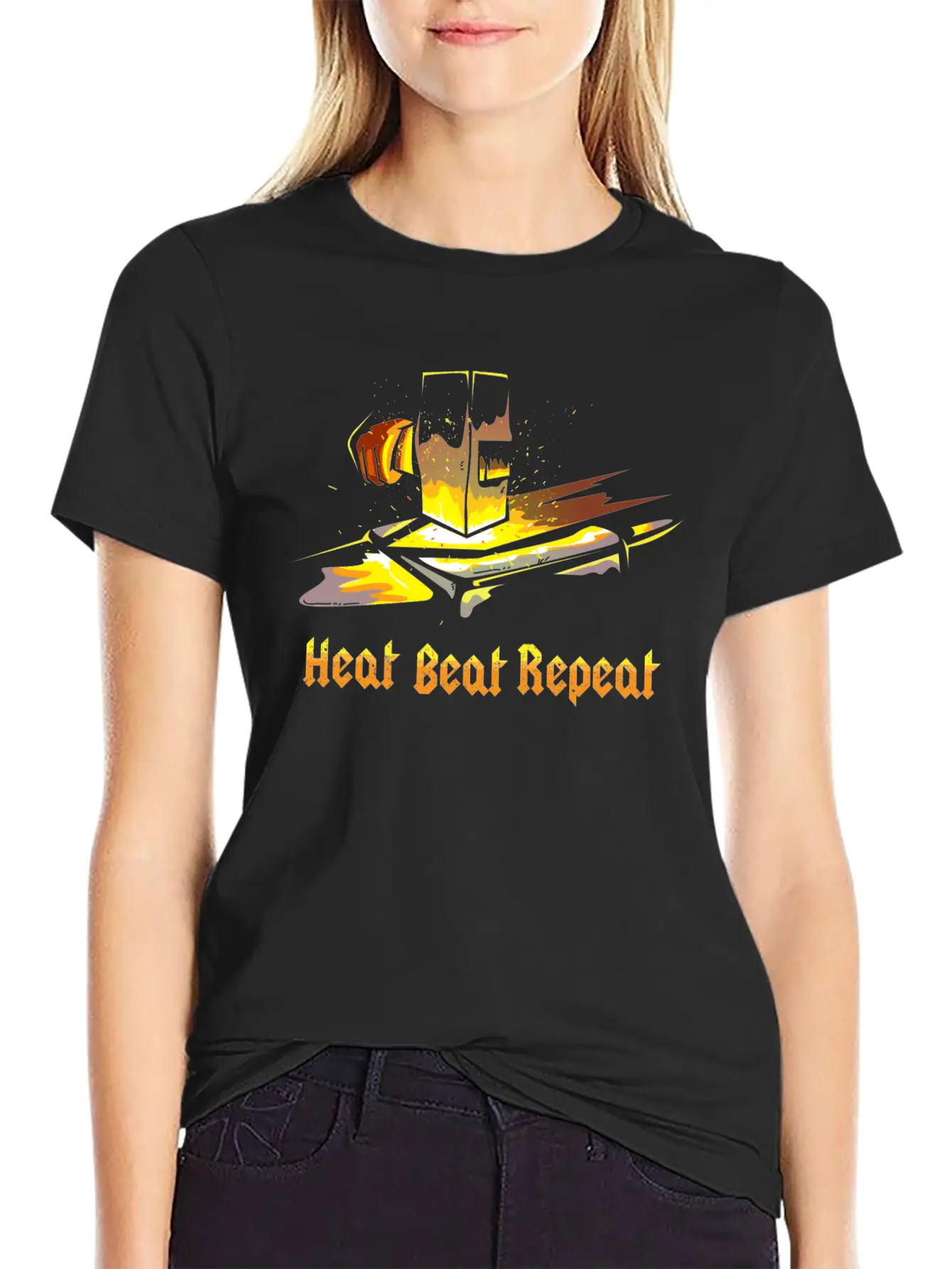 Blacksmith Forging Heat Beat Repeat Hammer Anvil Essential Cotton Tee For Daily Outfits ¨C Unisex Style