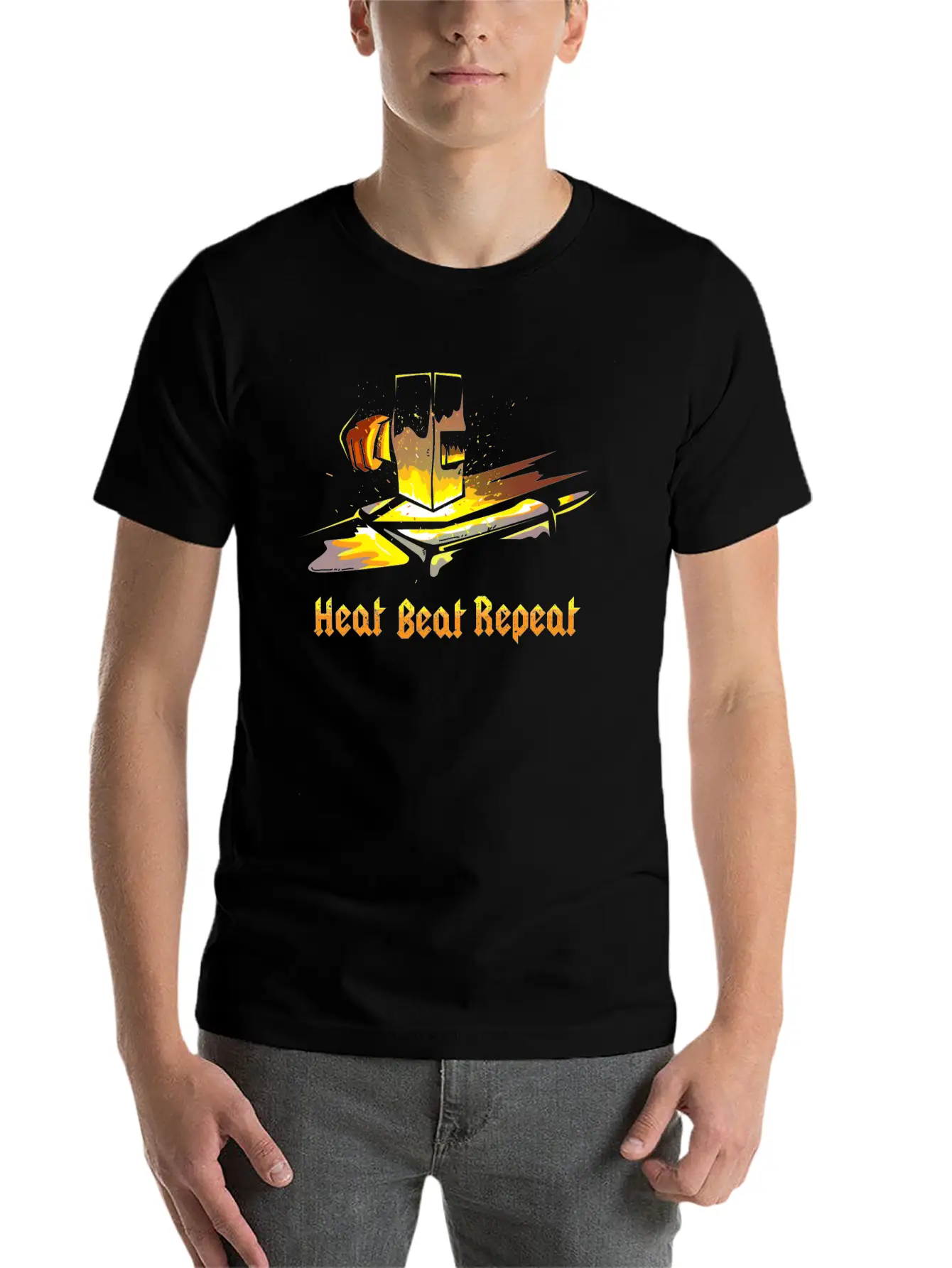 Blacksmith Forging Heat Beat Repeat Hammer Anvil Essential Cotton Tee For Daily Outfits ¨C Unisex Style