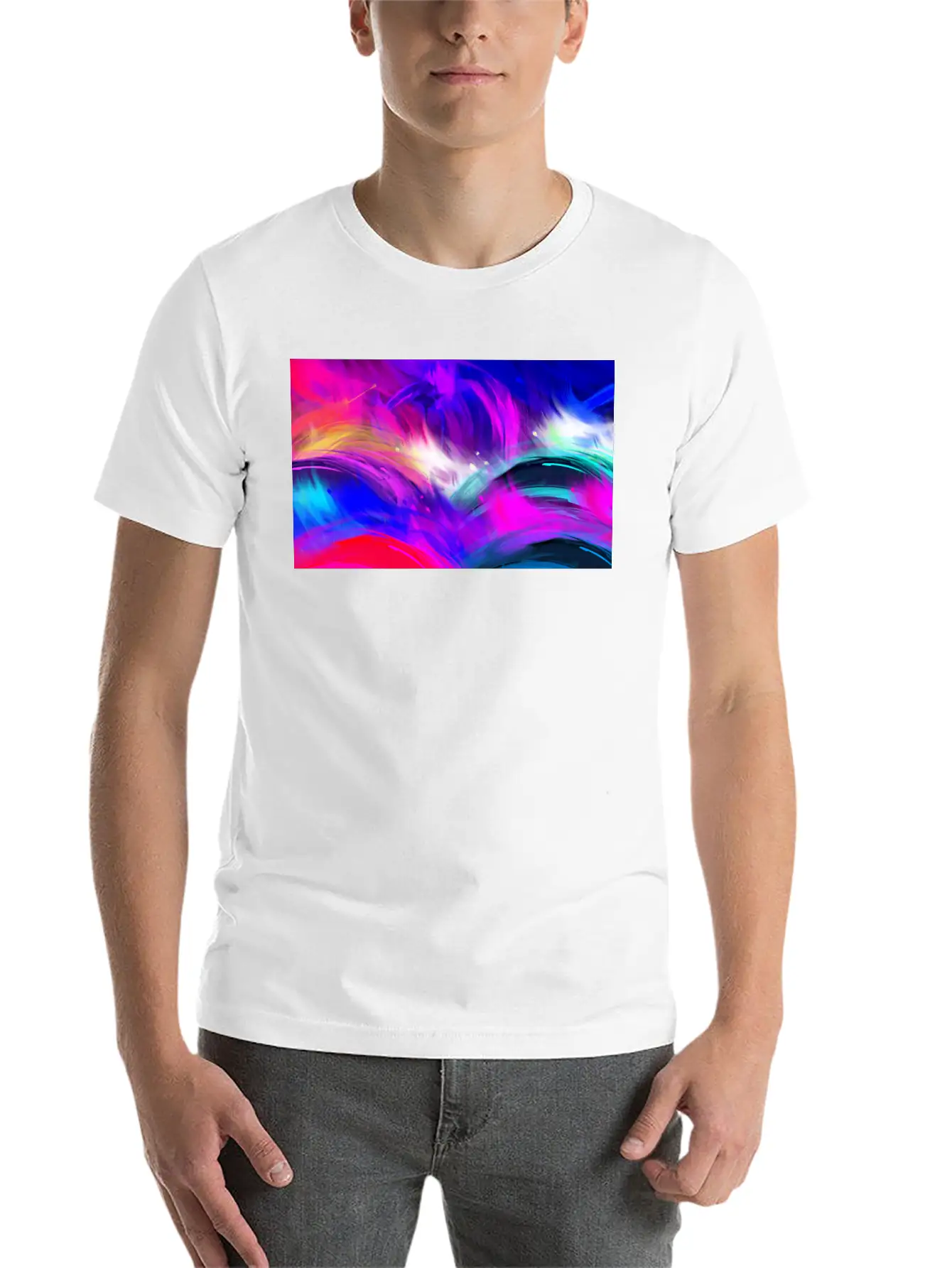 Blue And Purple Wavy Oil Grunge Paint Basic Graphic T-Shirt ¨C Daily Comfort In Soft Cotton