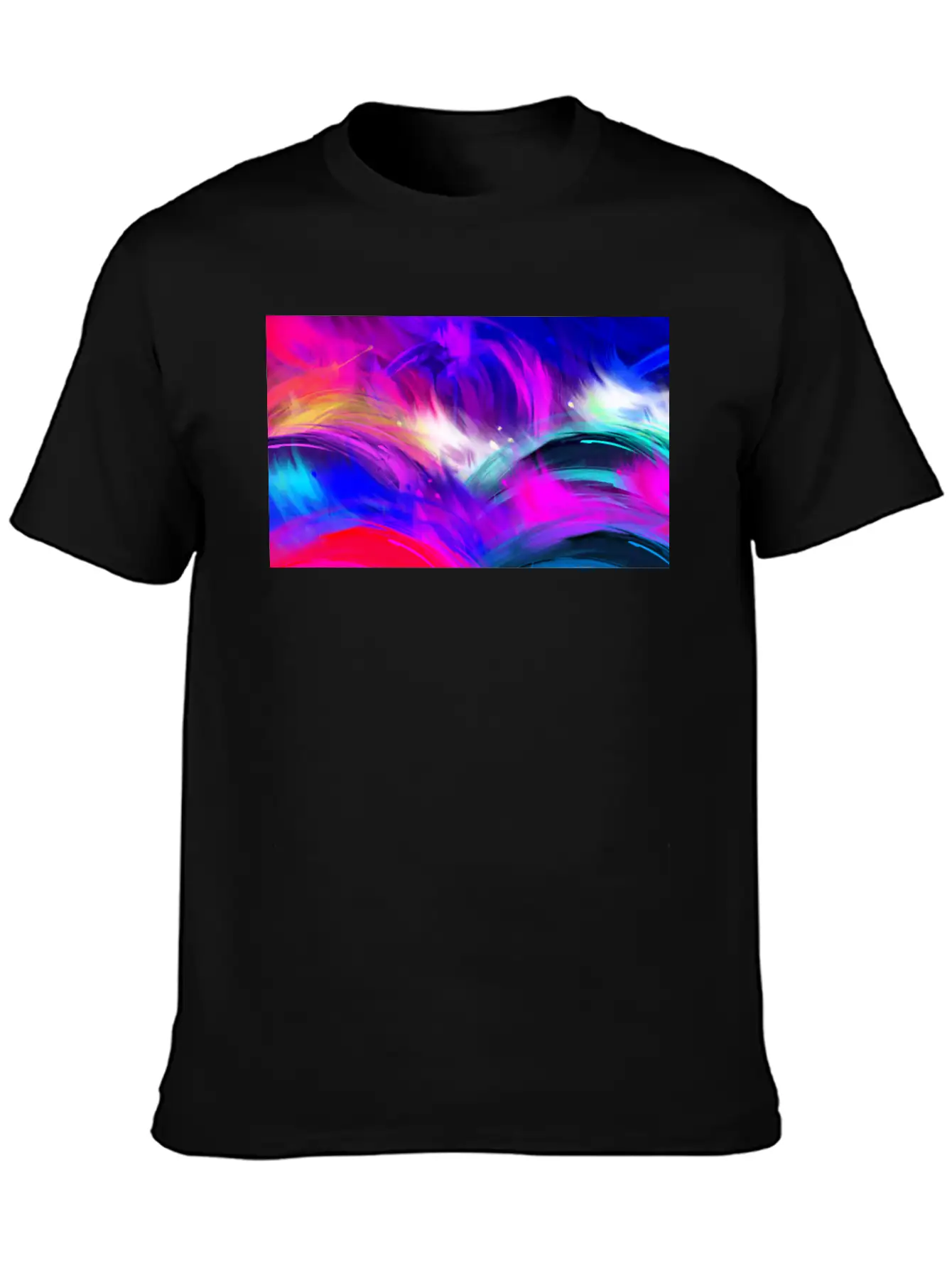 Blue And Purple Wavy Oil Grunge Paint Basic Graphic T-Shirt ¨C Daily Comfort In Soft Cotton