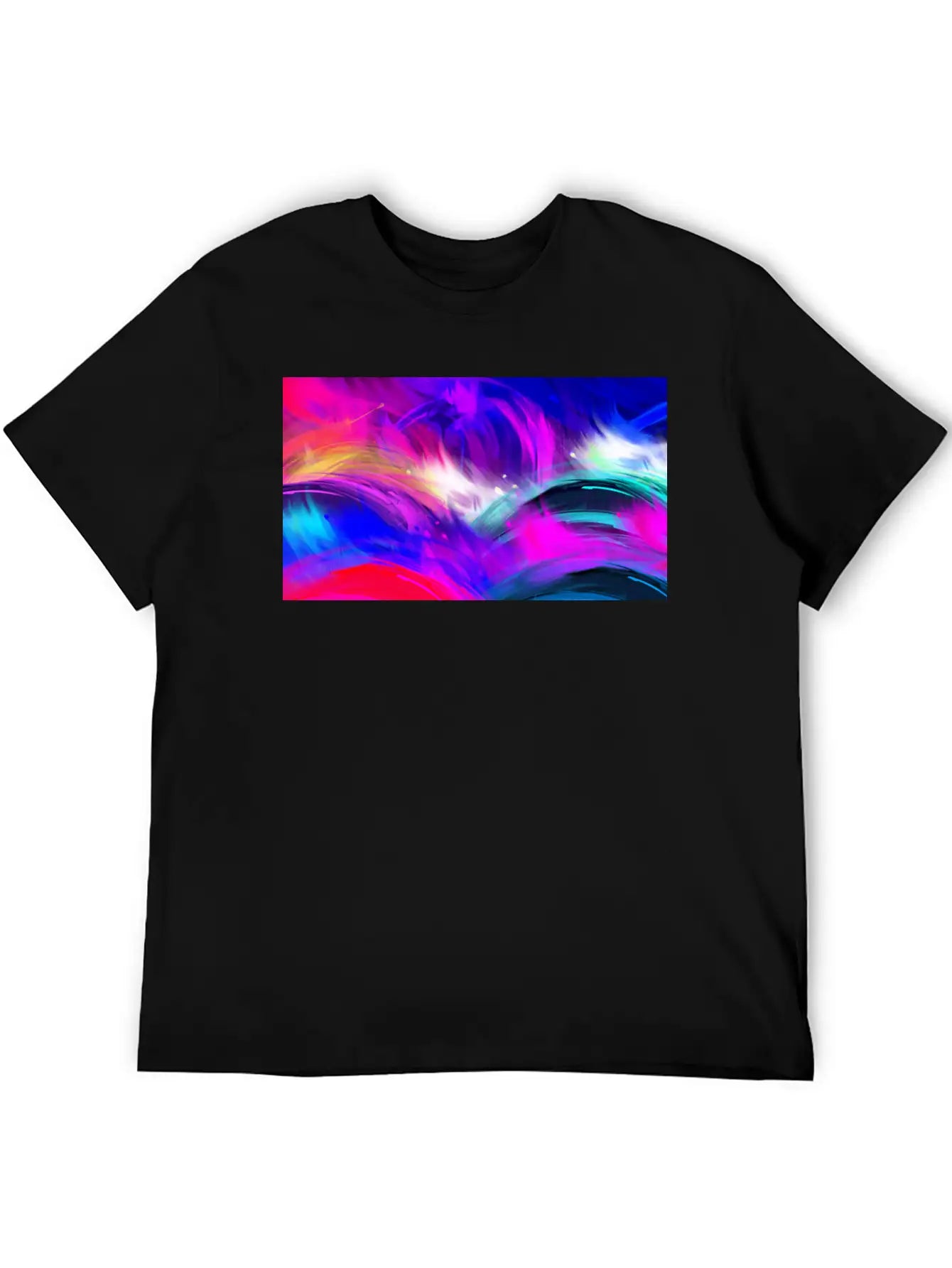 Blue And Purple Wavy Oil Grunge Paint Basic Graphic T-Shirt ¨C Daily Comfort In Soft Cotton
