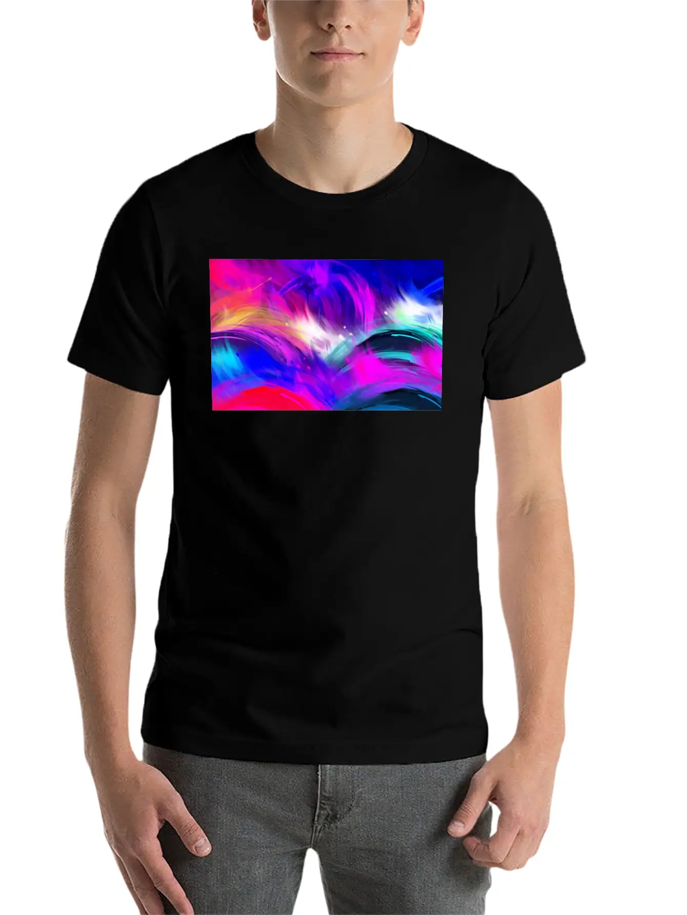 Blue And Purple Wavy Oil Grunge Paint Basic Graphic T-Shirt ¨C Daily Comfort In Soft Cotton