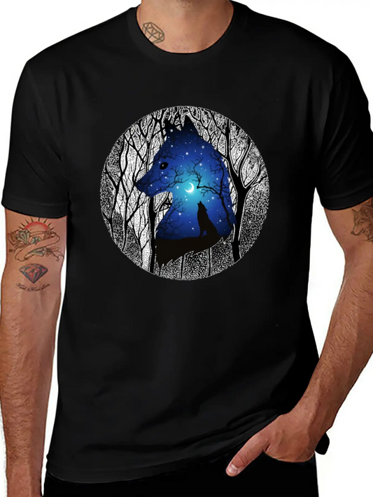 Blue Moon Wolf Essential Cotton Tee For Daily Outfits ¨C Unisex Style