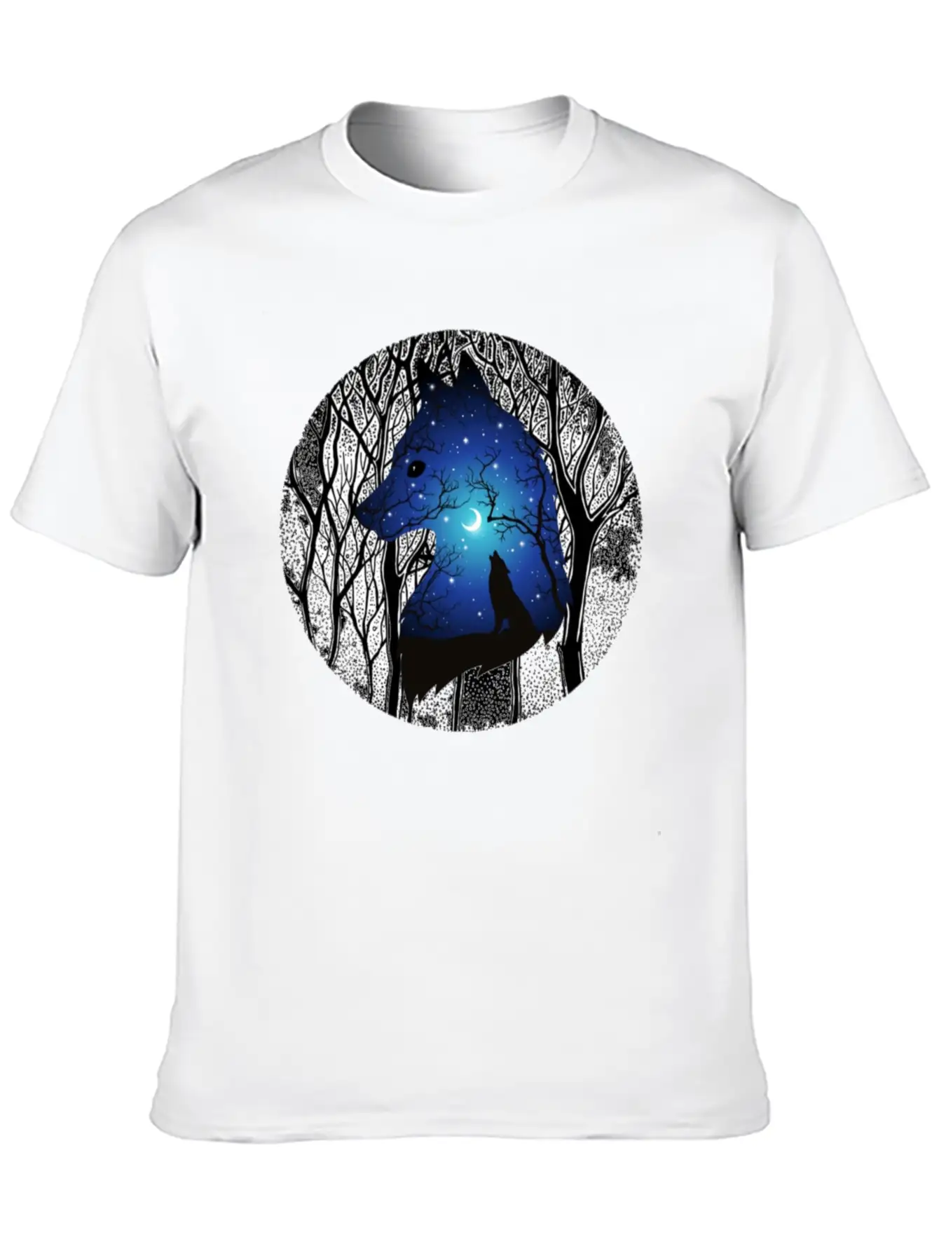 Blue Moon Wolf Essential Cotton Tee For Daily Outfits ¨C Unisex Style