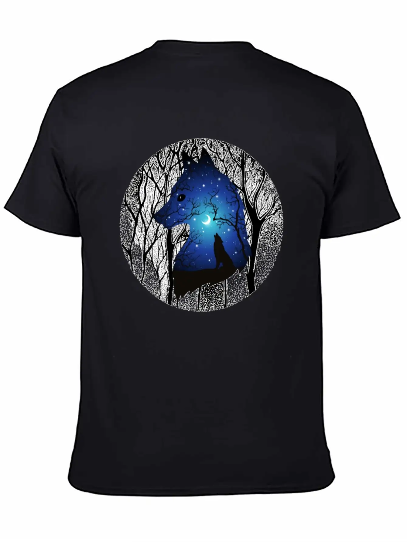 Blue Moon Wolf Essential Cotton Tee For Daily Outfits ¨C Unisex Style