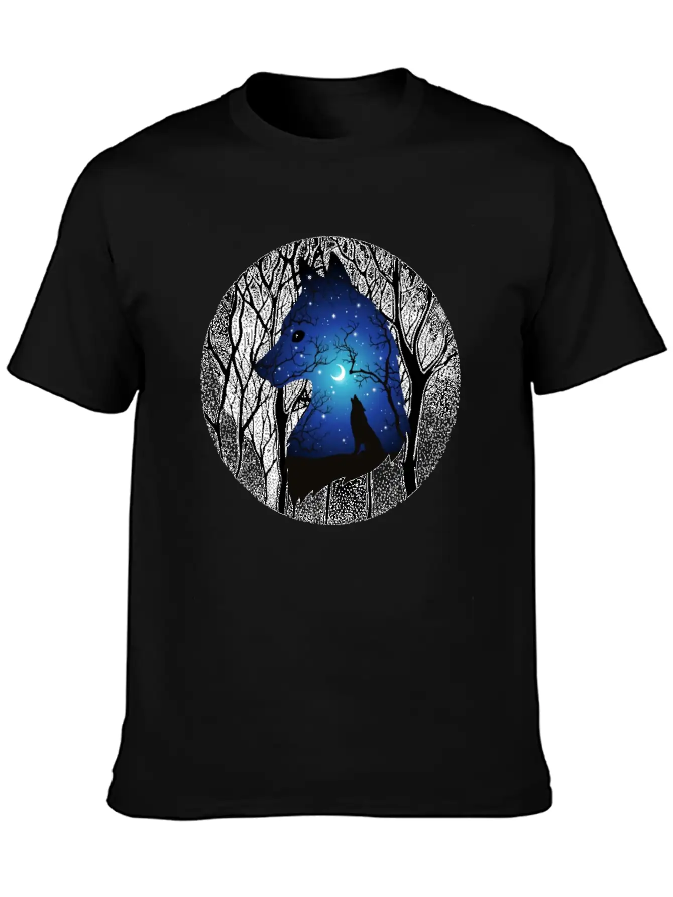 Blue Moon Wolf Essential Cotton Tee For Daily Outfits ¨C Unisex Style