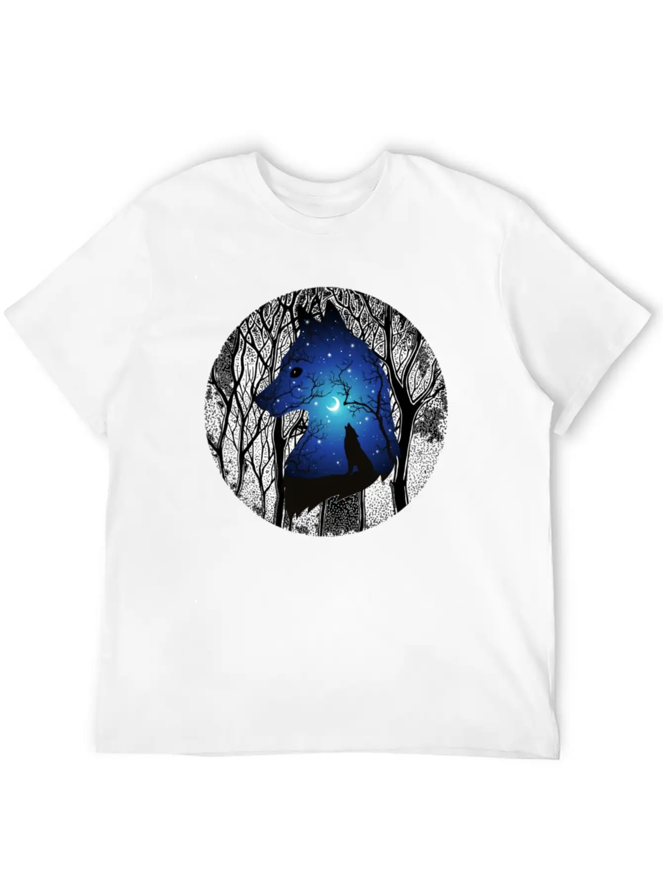 Blue Moon Wolf Essential Cotton Tee For Daily Outfits ¨C Unisex Style