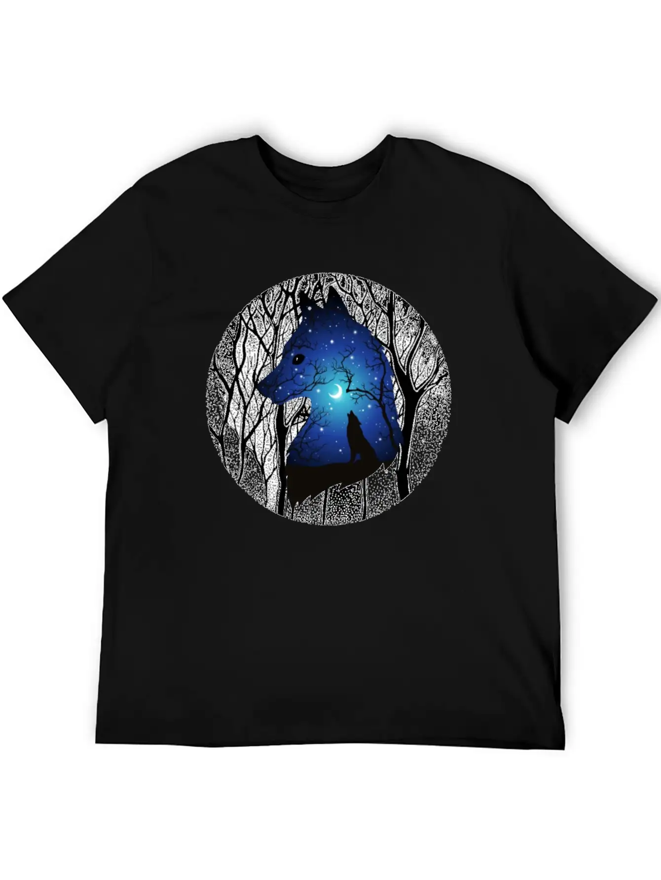 Blue Moon Wolf Essential Cotton Tee For Daily Outfits ¨C Unisex Style