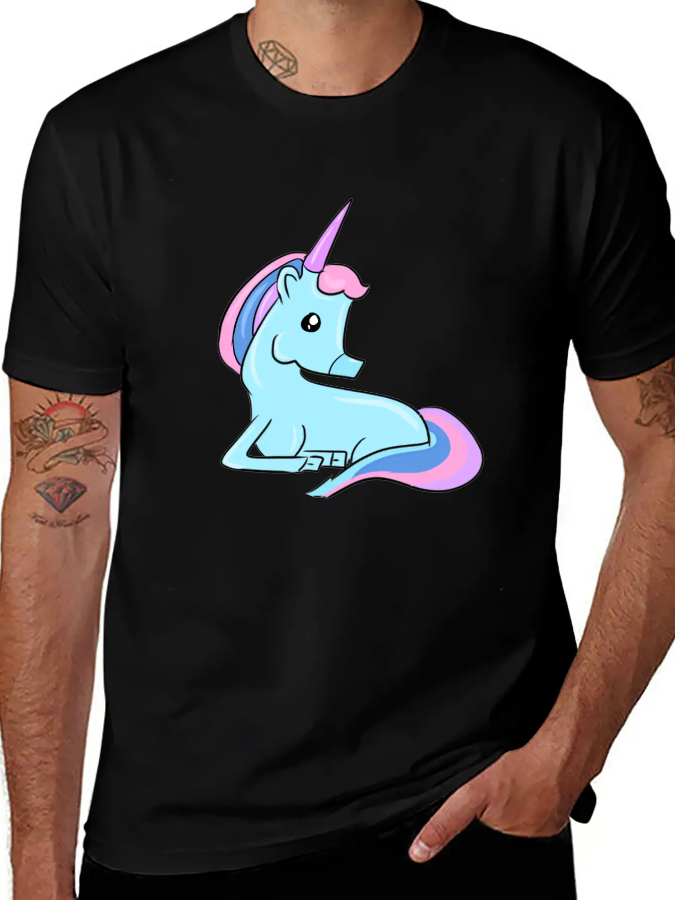 Blue Unicorn Fairy Tale Horse Fantasy Imagination Essential Cotton Tee For Daily Outfits ¨C Unisex Style