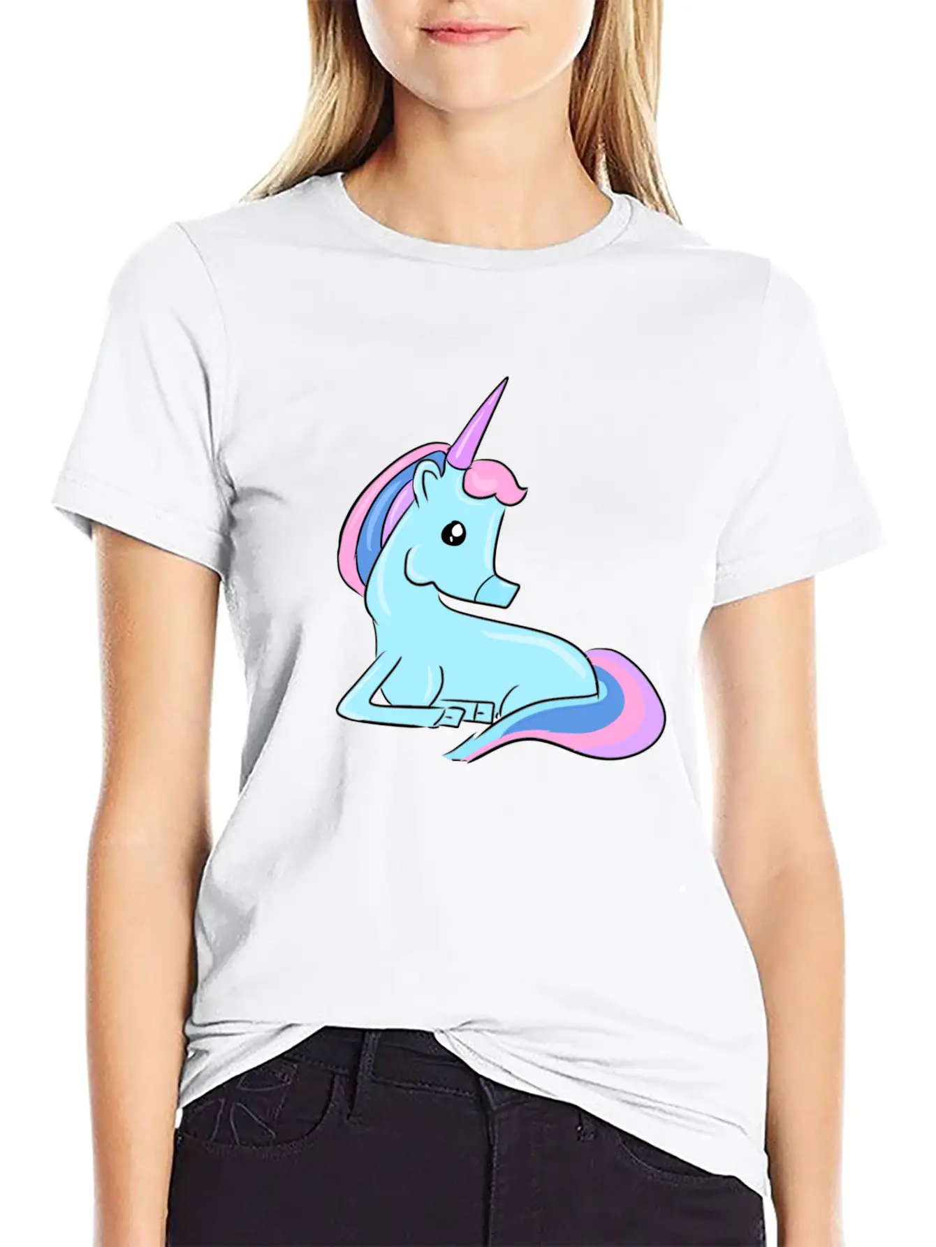 Blue Unicorn Fairy Tale Horse Fantasy Imagination Essential Cotton Tee For Daily Outfits ¨C Unisex Style