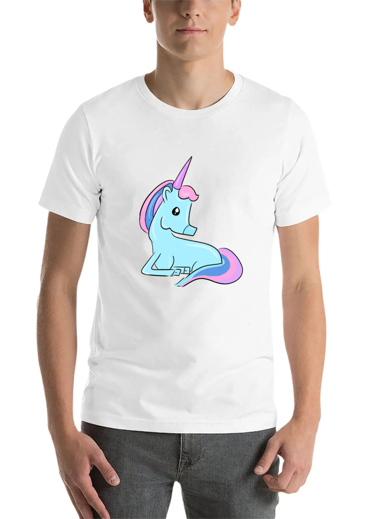 Blue Unicorn Fairy Tale Horse Fantasy Imagination Essential Cotton Tee For Daily Outfits ¨C Unisex Style