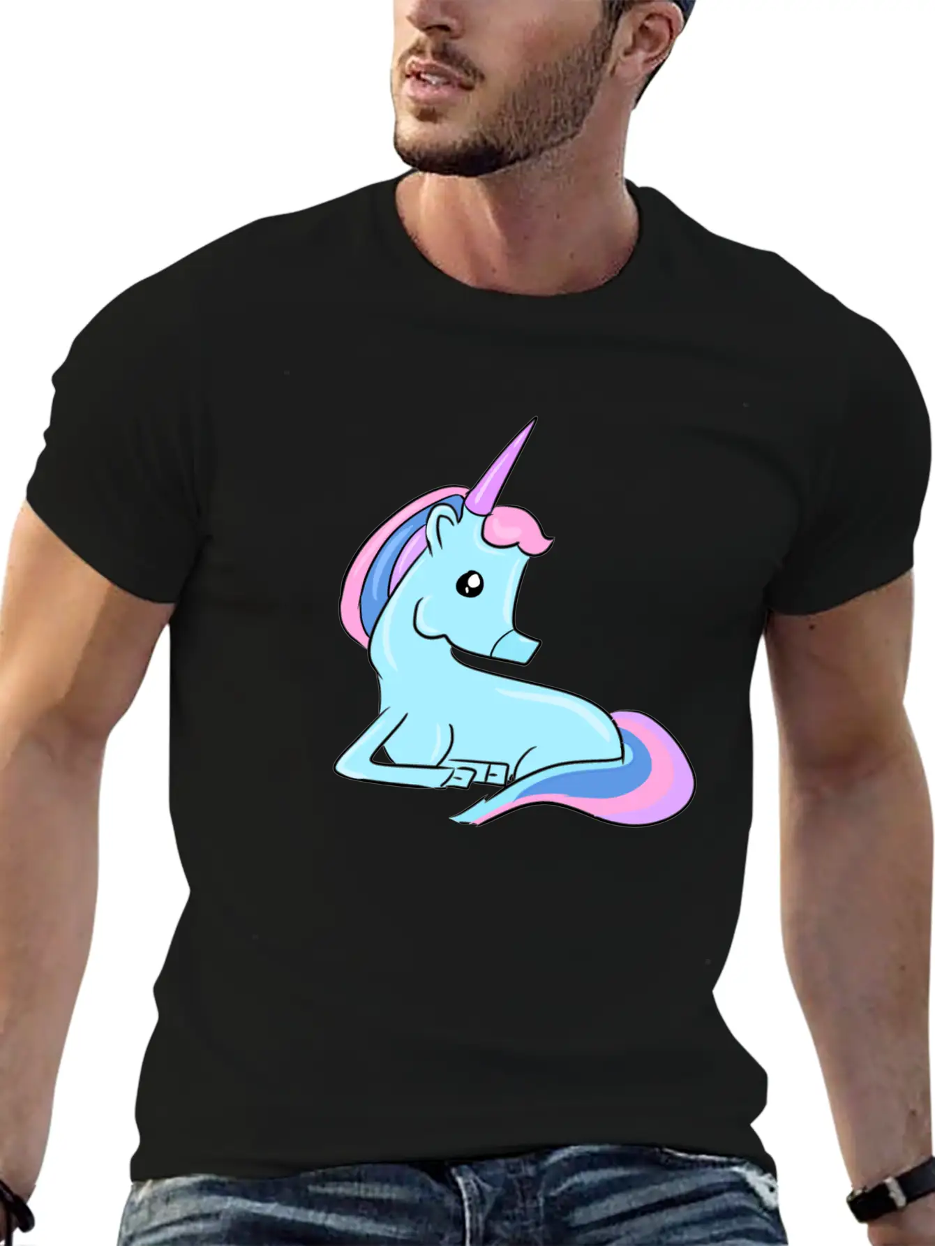 Blue Unicorn Fairy Tale Horse Fantasy Imagination Essential Cotton Tee For Daily Outfits ¨C Unisex Style