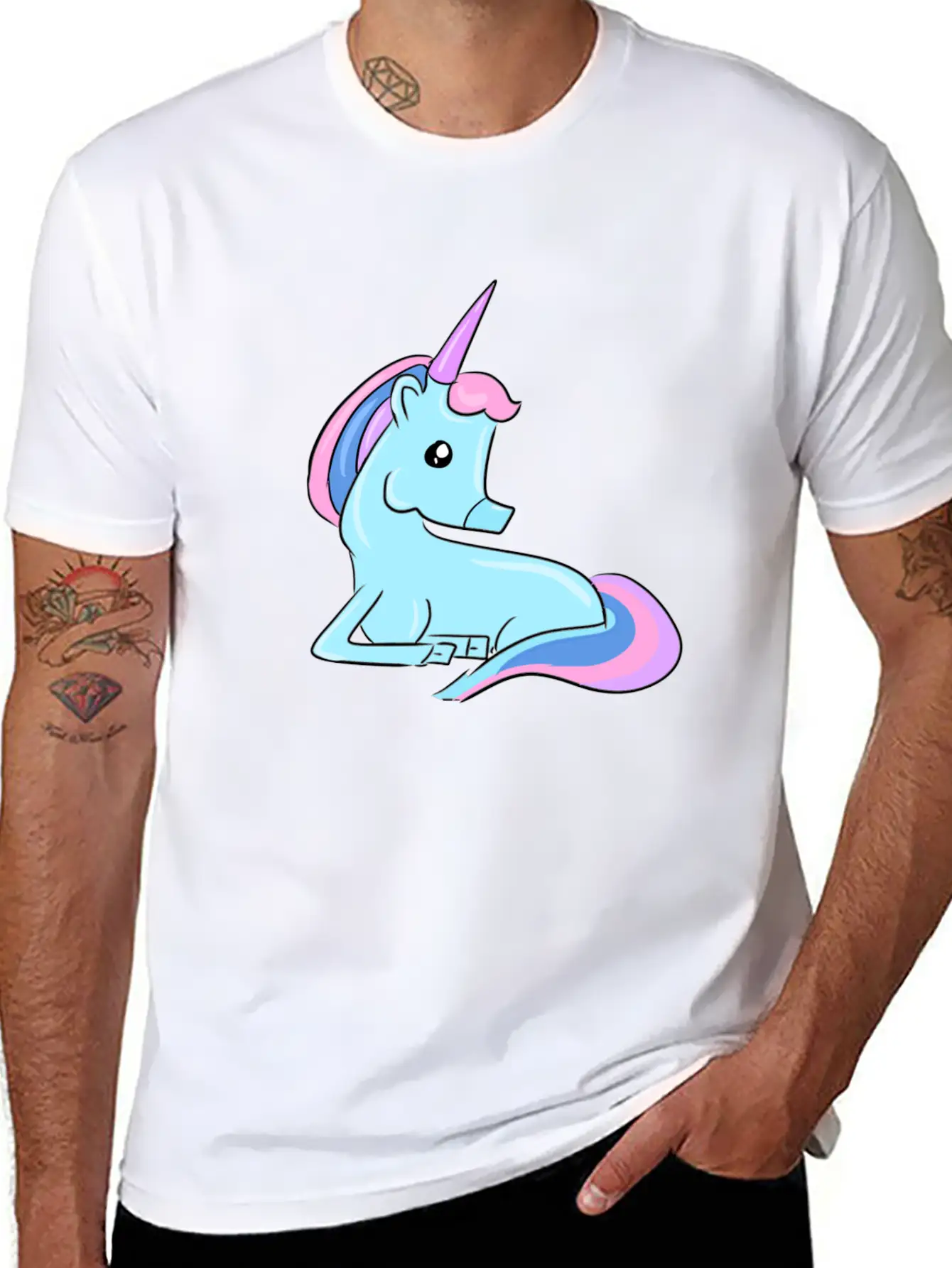Blue Unicorn Fairy Tale Horse Fantasy Imagination Essential Cotton Tee For Daily Outfits ¨C Unisex Style