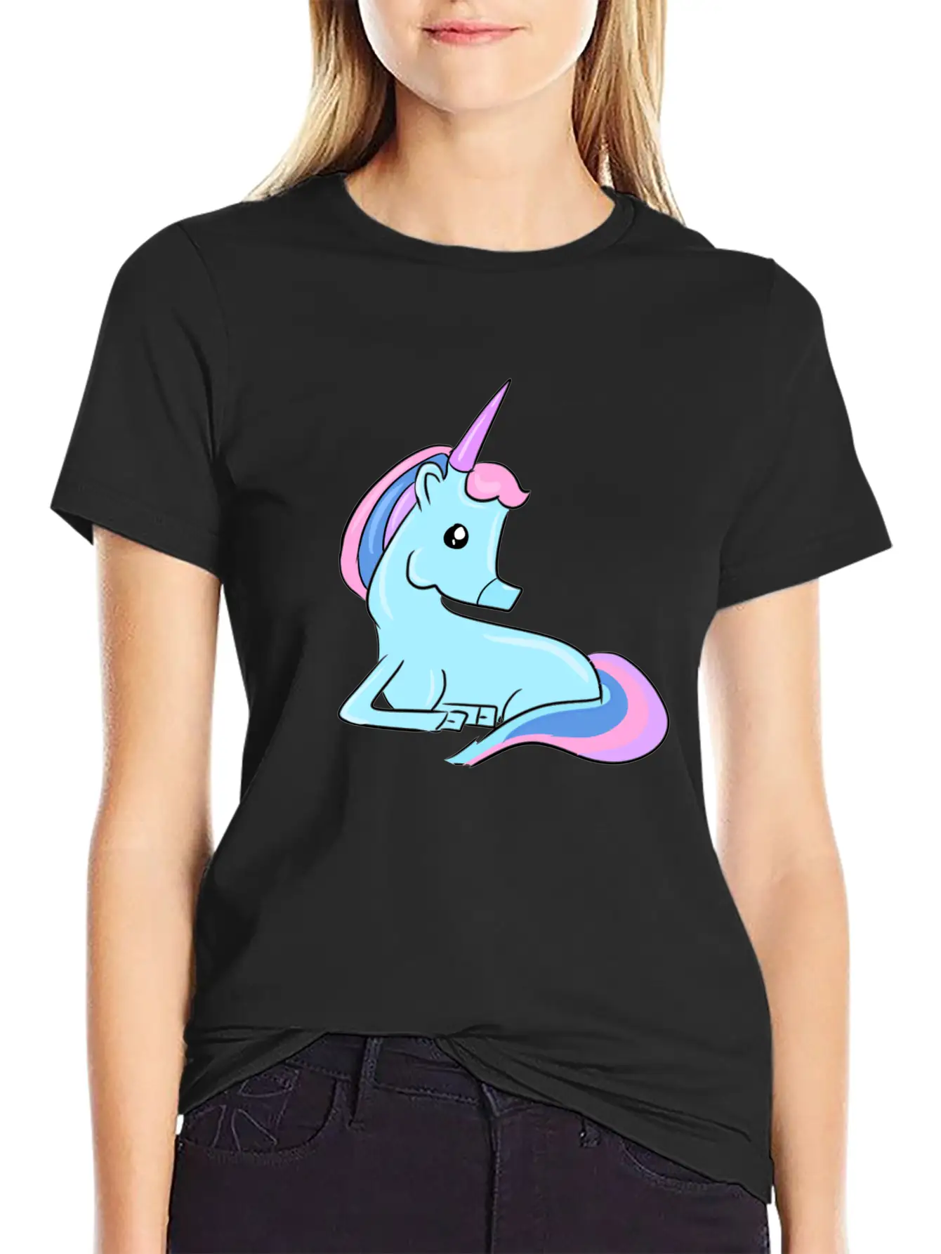 Blue Unicorn Fairy Tale Horse Fantasy Imagination Essential Cotton Tee For Daily Outfits ¨C Unisex Style
