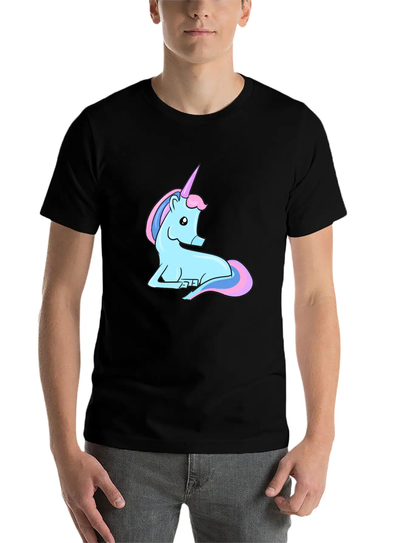 Blue Unicorn Fairy Tale Horse Fantasy Imagination Essential Cotton Tee For Daily Outfits ¨C Unisex Style