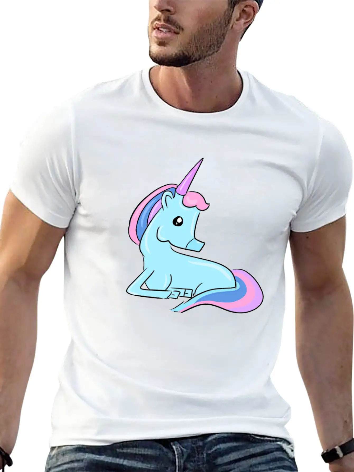 Blue Unicorn Fairy Tale Horse Fantasy Imagination Essential Cotton Tee For Daily Outfits ¨C Unisex Style