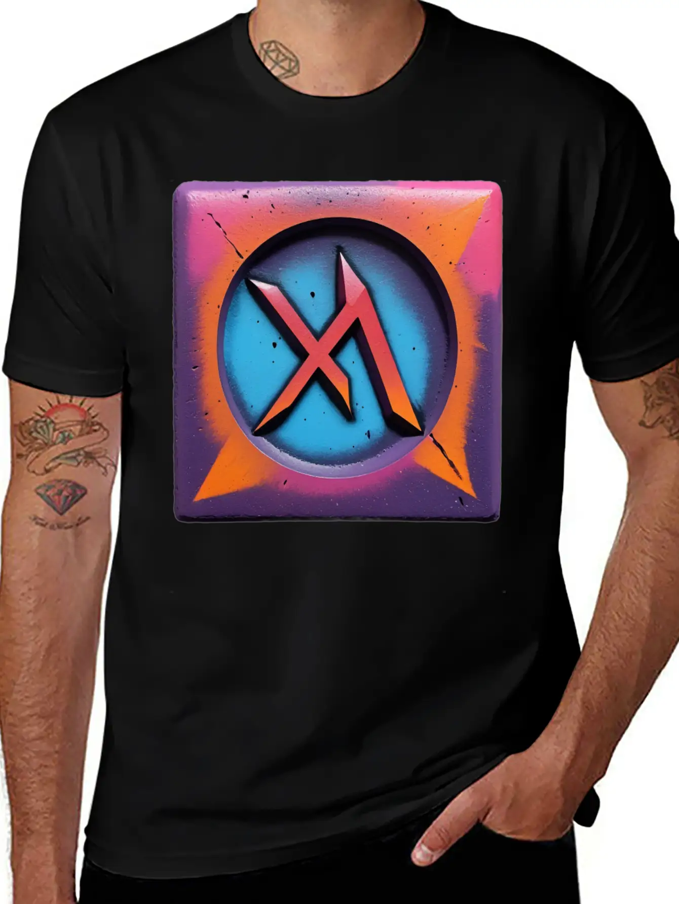 Bold Neon Graffiti Symbol Basic Graphic T-Shirt ¨C Daily Comfort In Soft Cotton