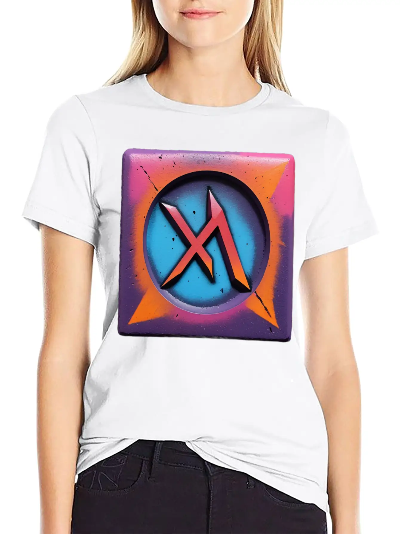 Bold Neon Graffiti Symbol Basic Graphic T-Shirt ¨C Daily Comfort In Soft Cotton