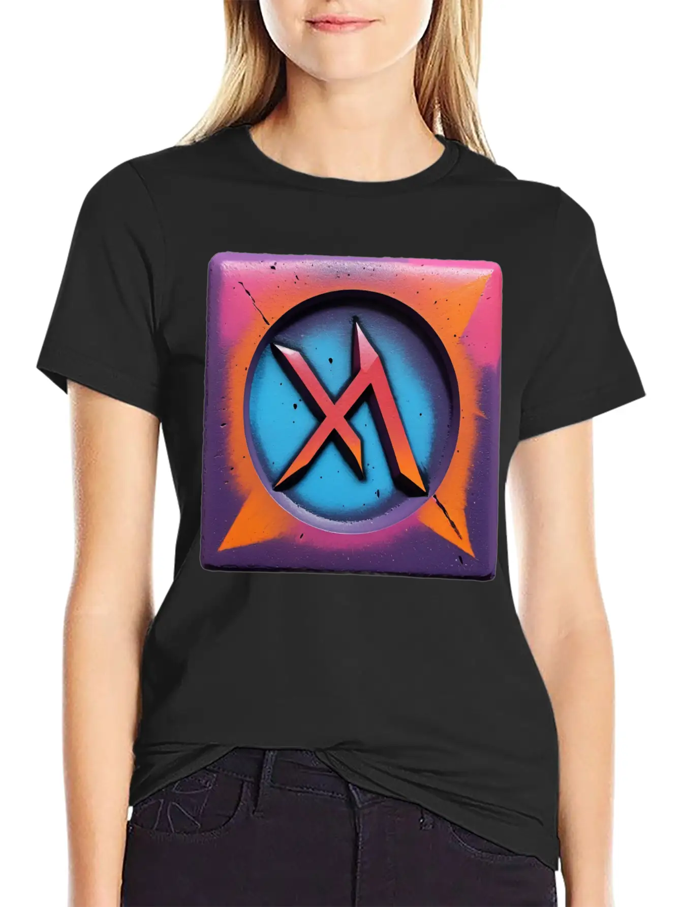 Bold Neon Graffiti Symbol Basic Graphic T-Shirt ¨C Daily Comfort In Soft Cotton