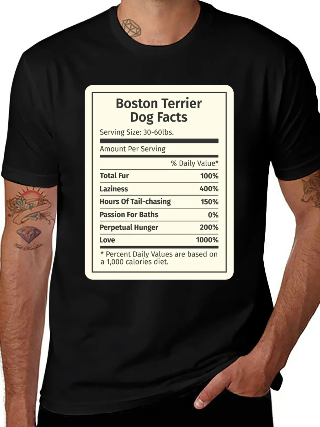 Boston Terrier Nutrition Facts Basic Graphic T-Shirt ¨C Daily Comfort In Soft Cotton