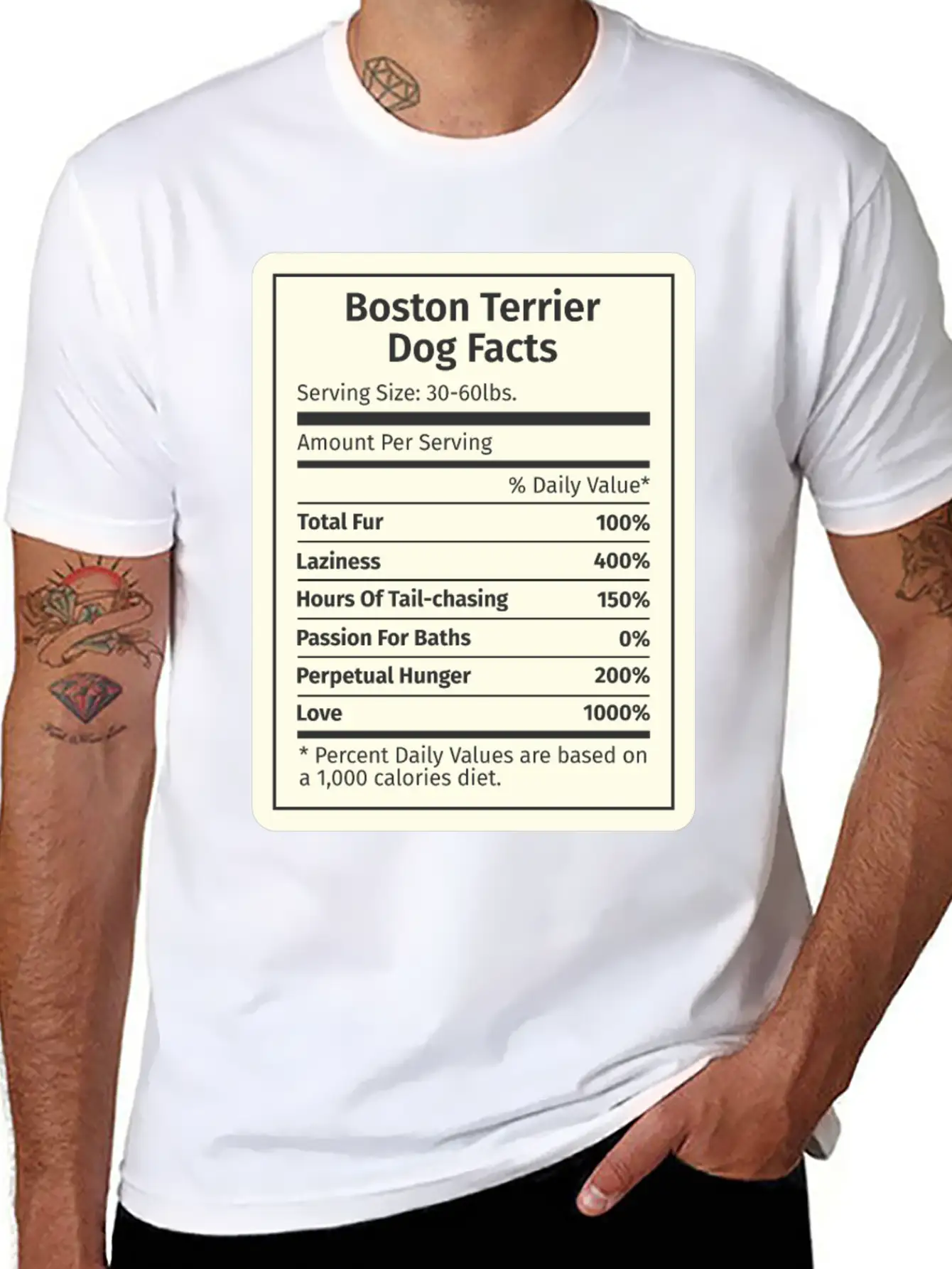 Boston Terrier Nutrition Facts Basic Graphic T-Shirt ¨C Daily Comfort In Soft Cotton
