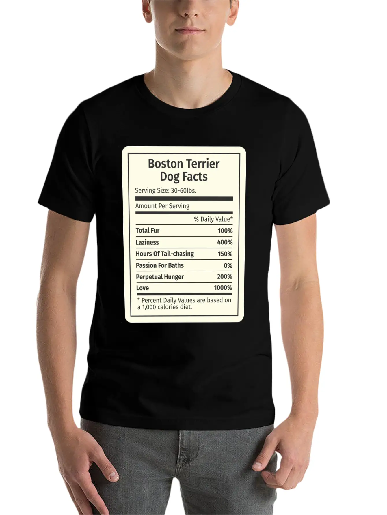 Boston Terrier Nutrition Facts Basic Graphic T-Shirt ¨C Daily Comfort In Soft Cotton